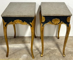 Near Pair of 18th Century Italian Neoclassical Gilt & Polychromed Marble Tables