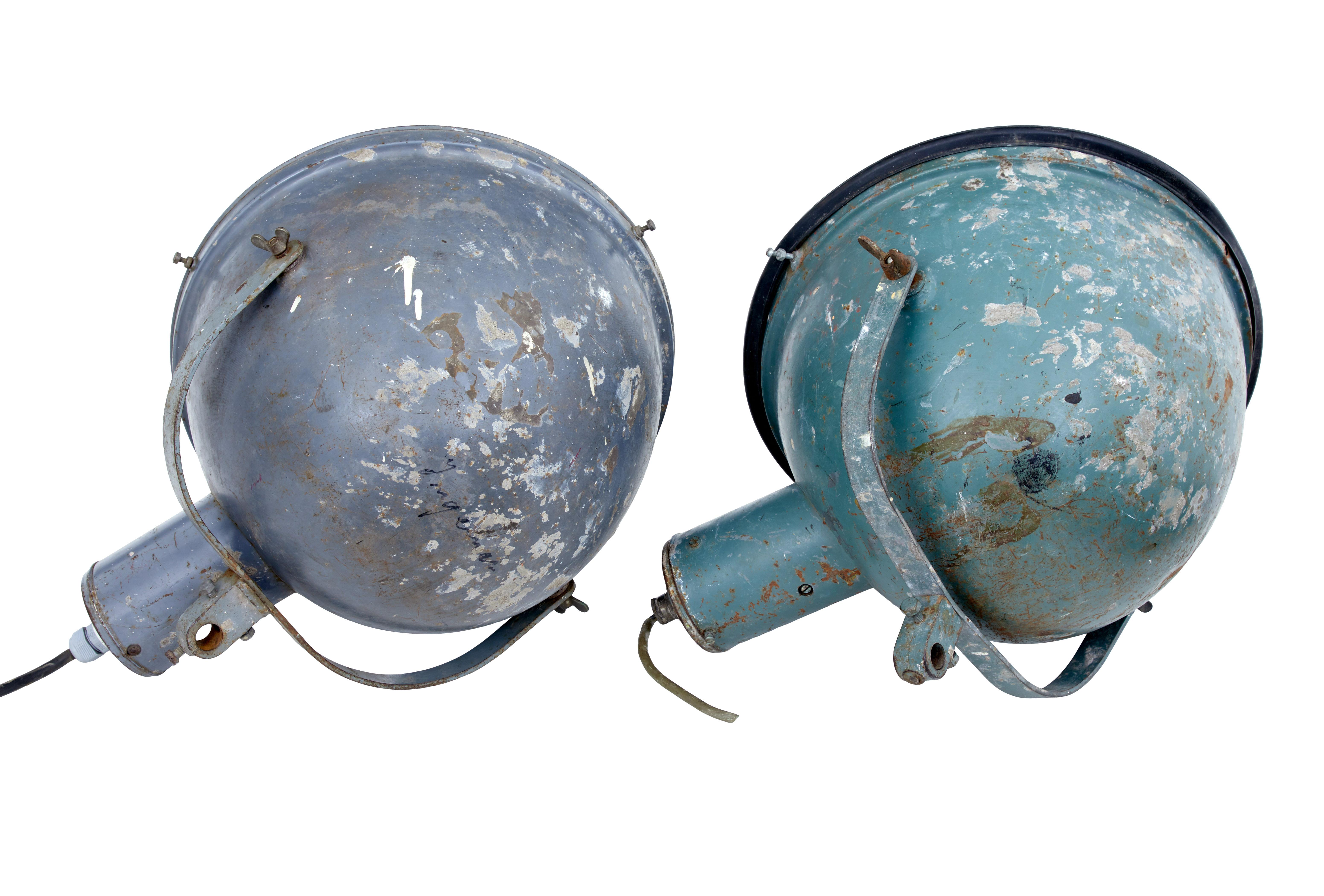 Swedish Near Pair of 1920's Large Industrial Lights