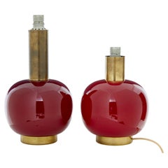 Vintage Near pair of 1970’s glass and brass cherry table lamps
