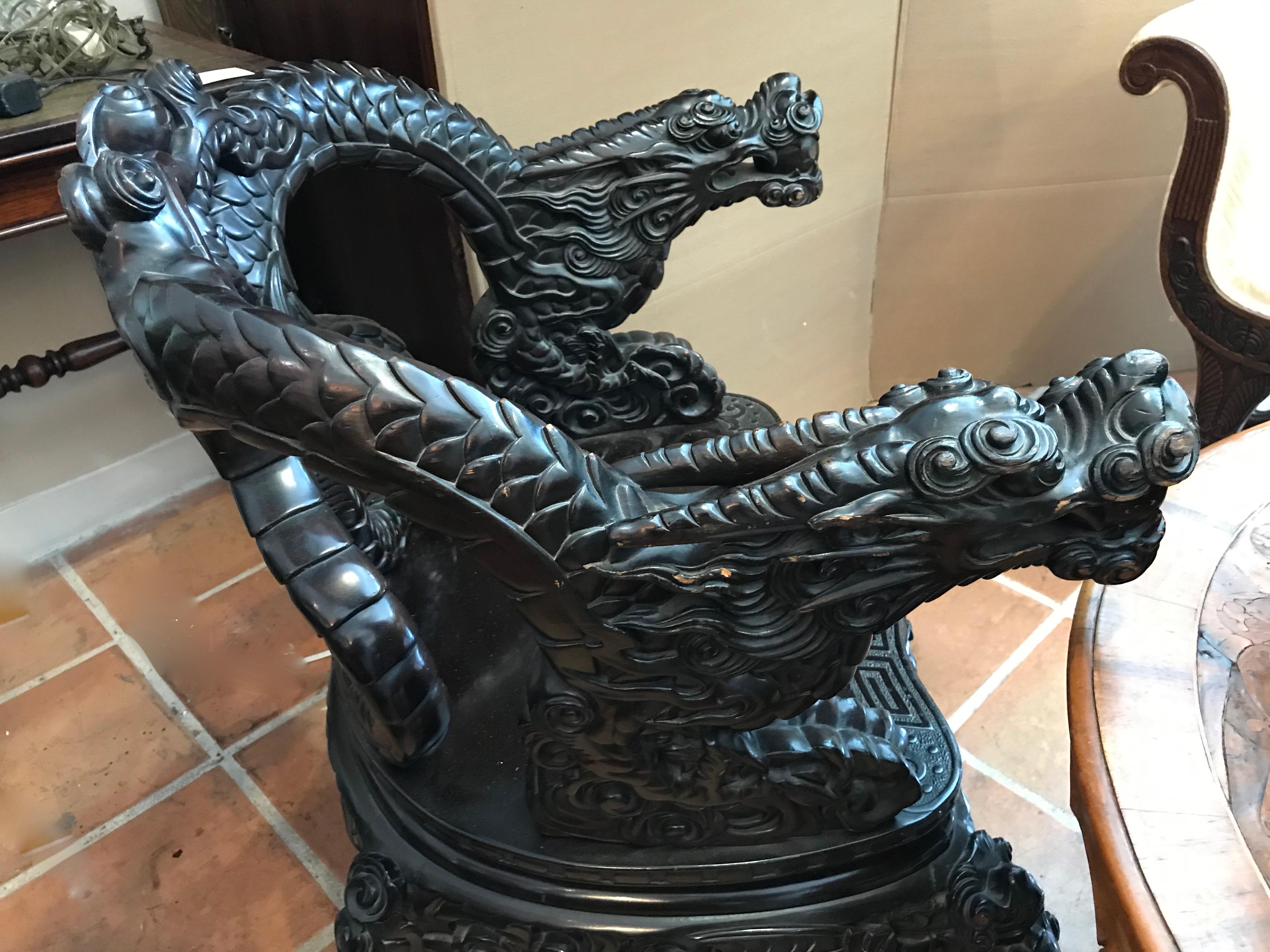 Near Pair of 19th Century Chinese Dragon Chairs 4