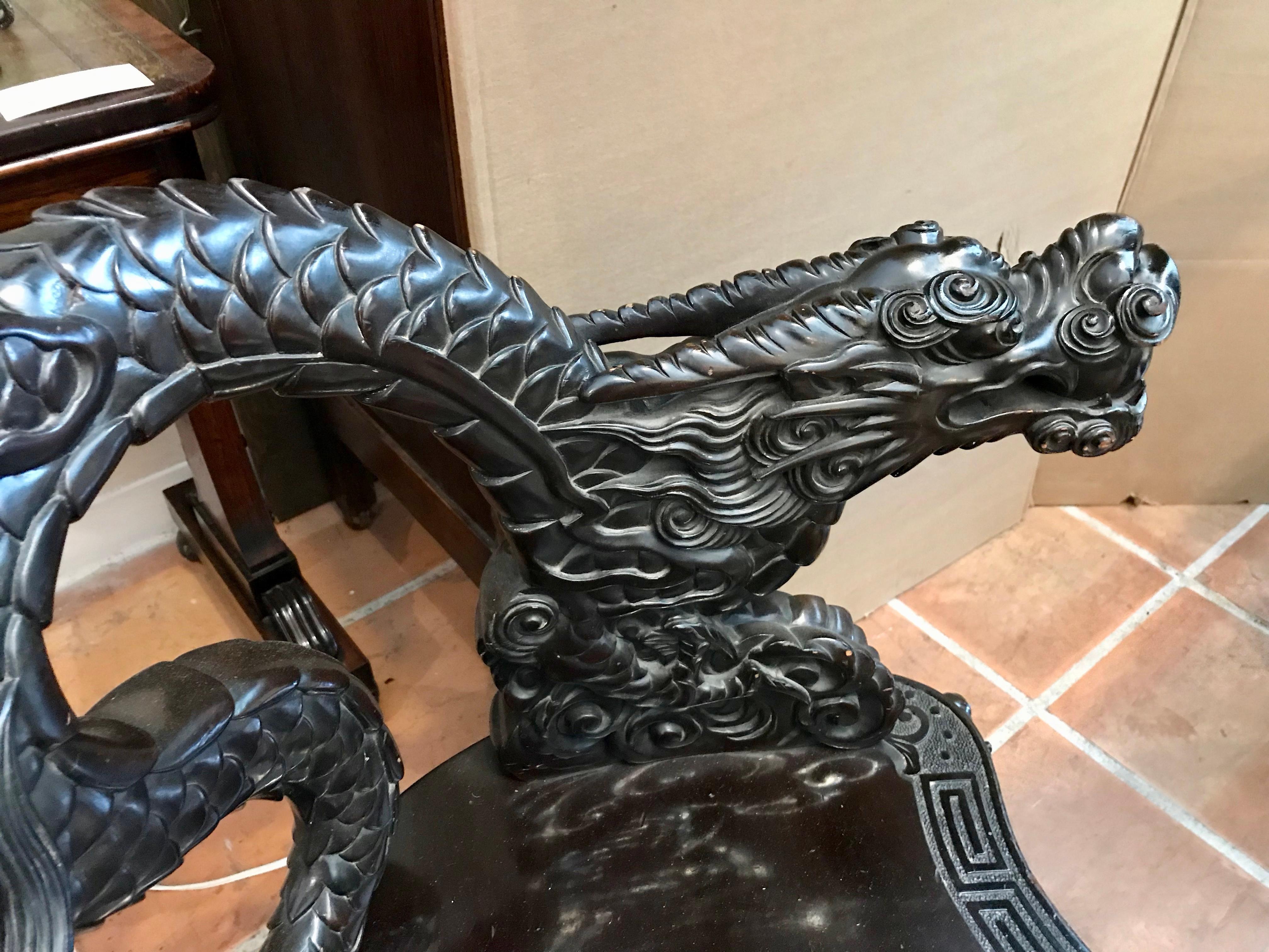 Near Pair of 19th Century Chinese Dragon Chairs 6