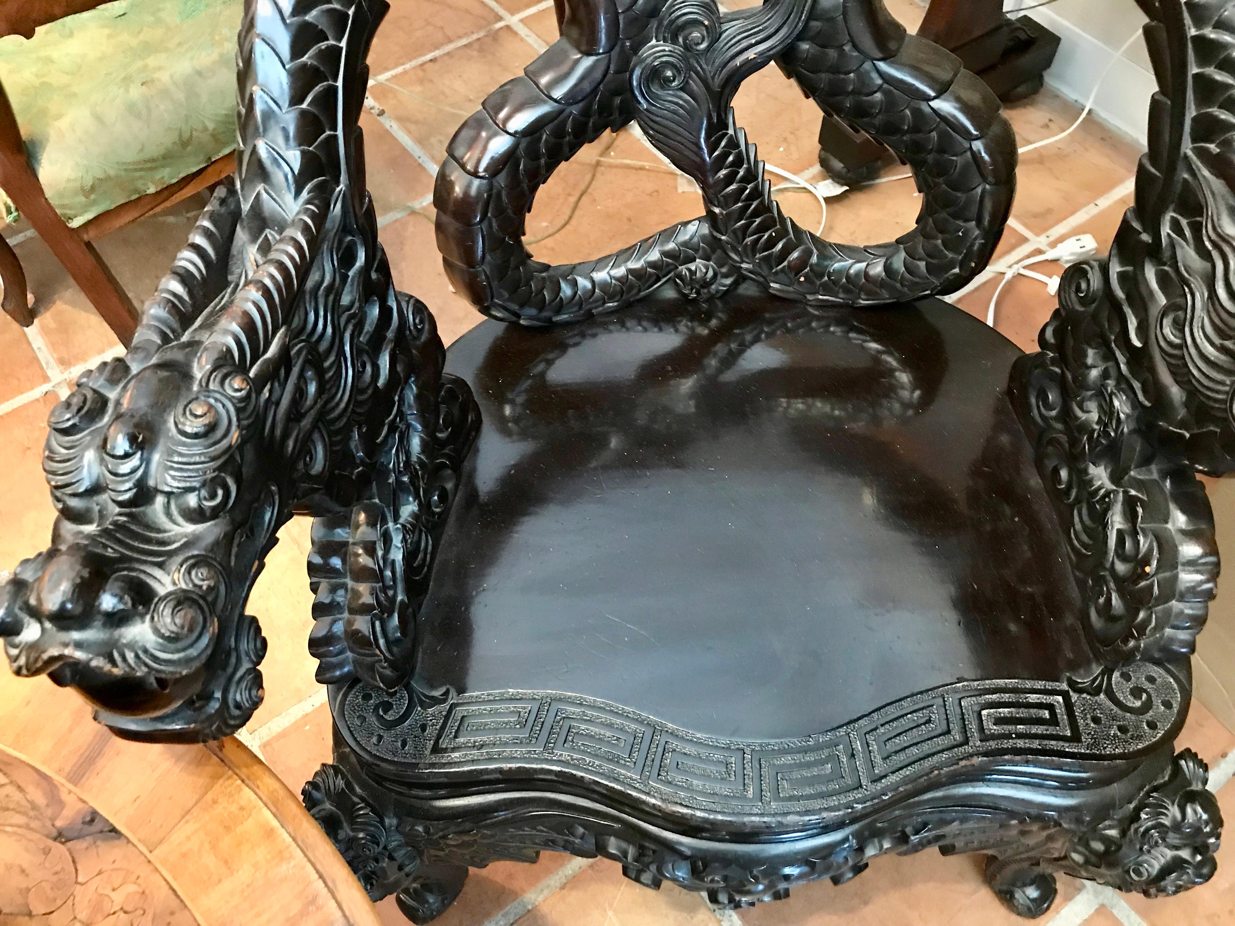 Near Pair of 19th Century Chinese Dragon Chairs In Good Condition In West Palm Beach, FL