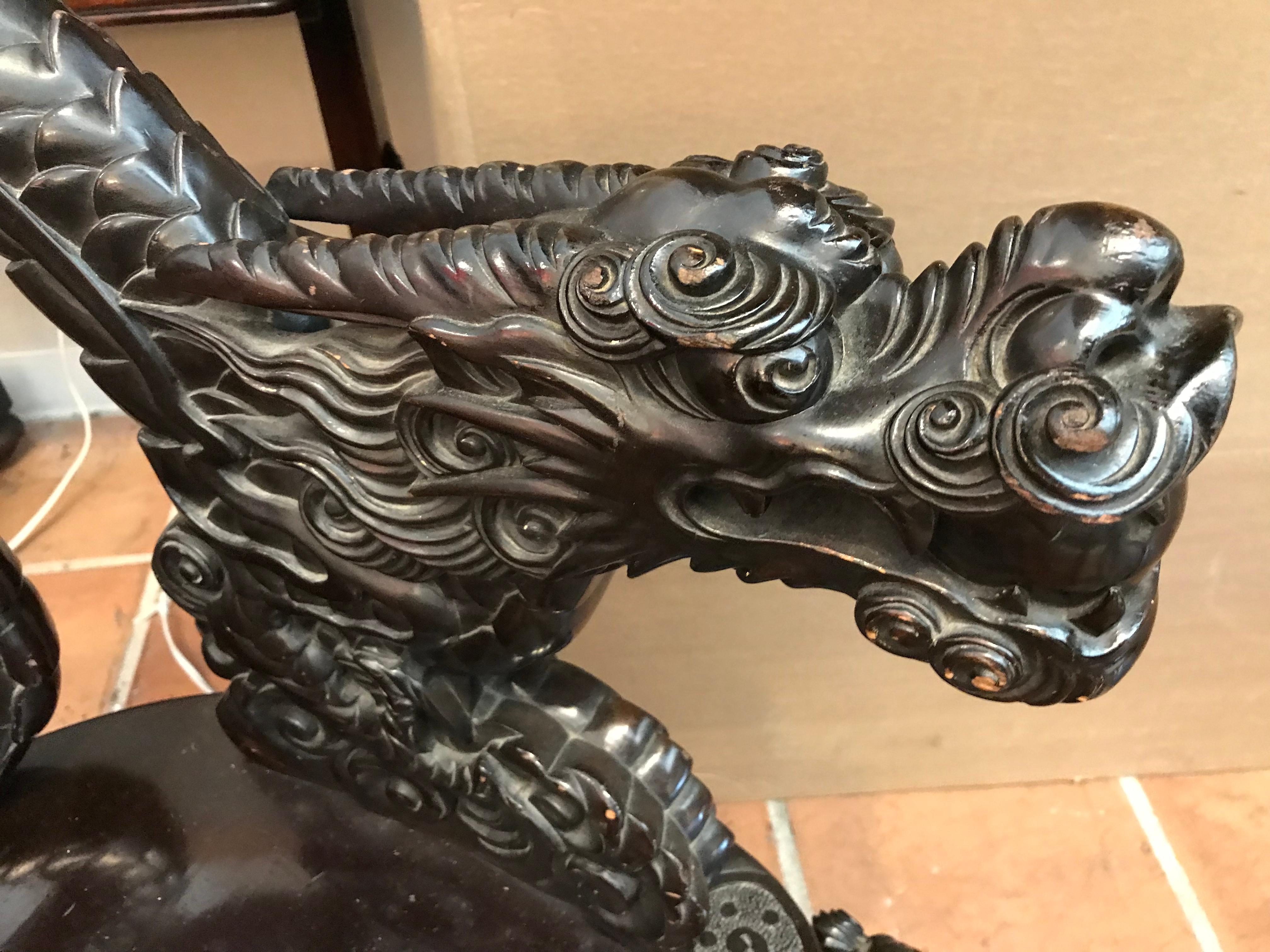 Near Pair of 19th Century Chinese Dragon Chairs 1