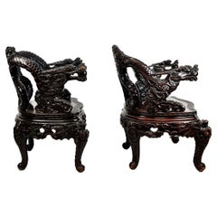 Near Pair of 19th Century Chinese Dragon Chairs