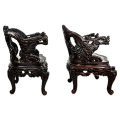 Antique Near Pair of 19th Century Chinese Dragon Chairs