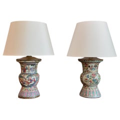 Near Pair of 19th Century Chinese Export Baluster Vases Fashioned into Lamps