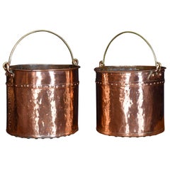 Near Pair of 19th Century Copper Buckets