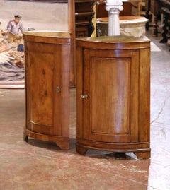 Near Pair of 19th Century French Louis Philippe Walnut Bow Front Corner Cabinets