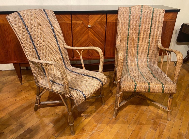 Near pair of 19th century French rattan armchairs in good condition.