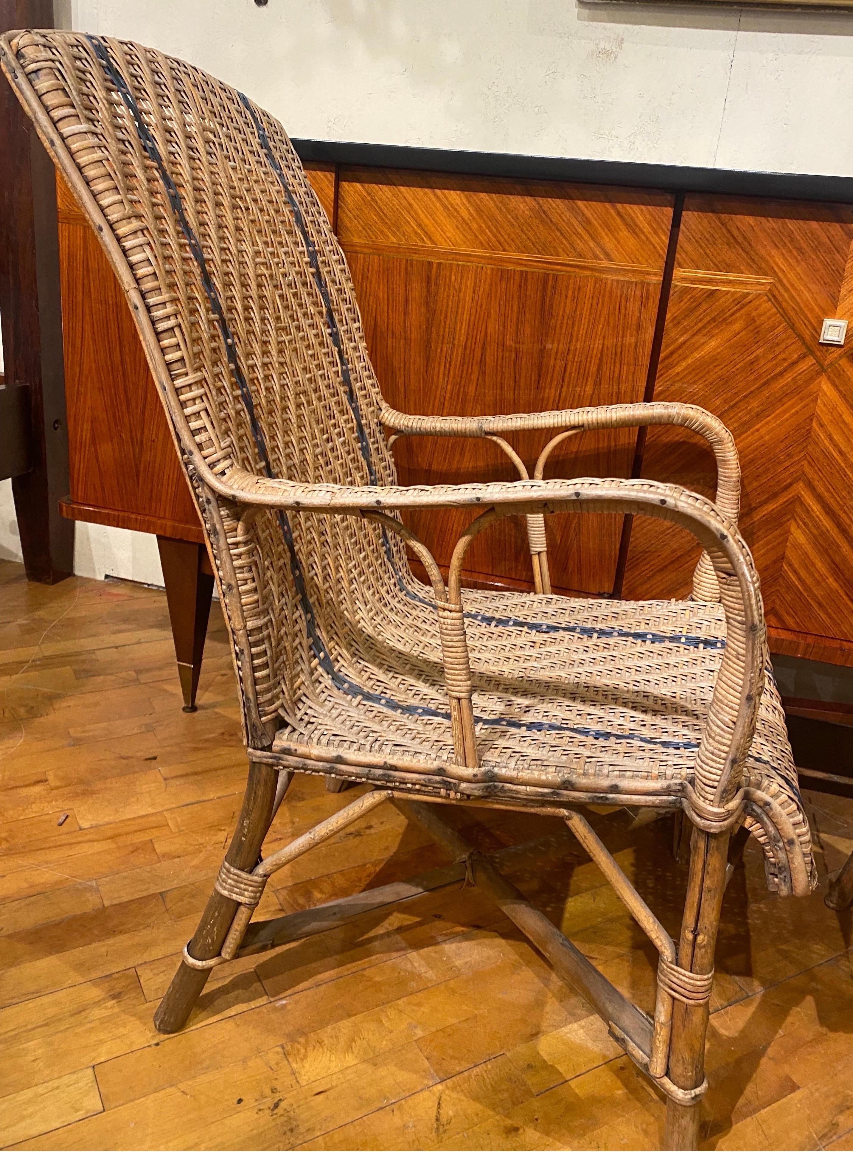 Rotin Paire de fauteuils français en rotin du XIXe siècle en vente