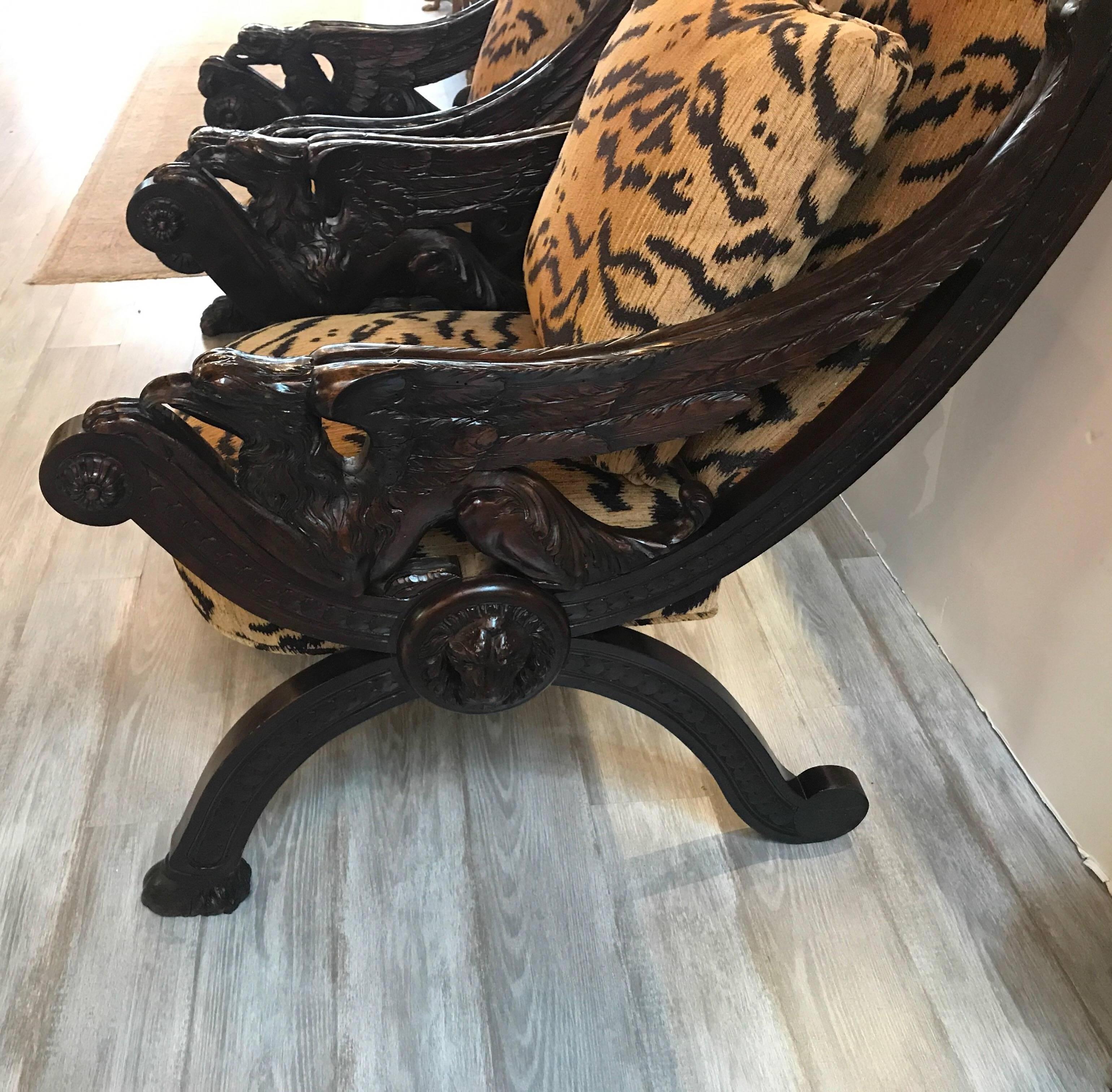 Near Pair of 19th Century Heavily Carved Italian Renaissance Style Throne Chairs 8