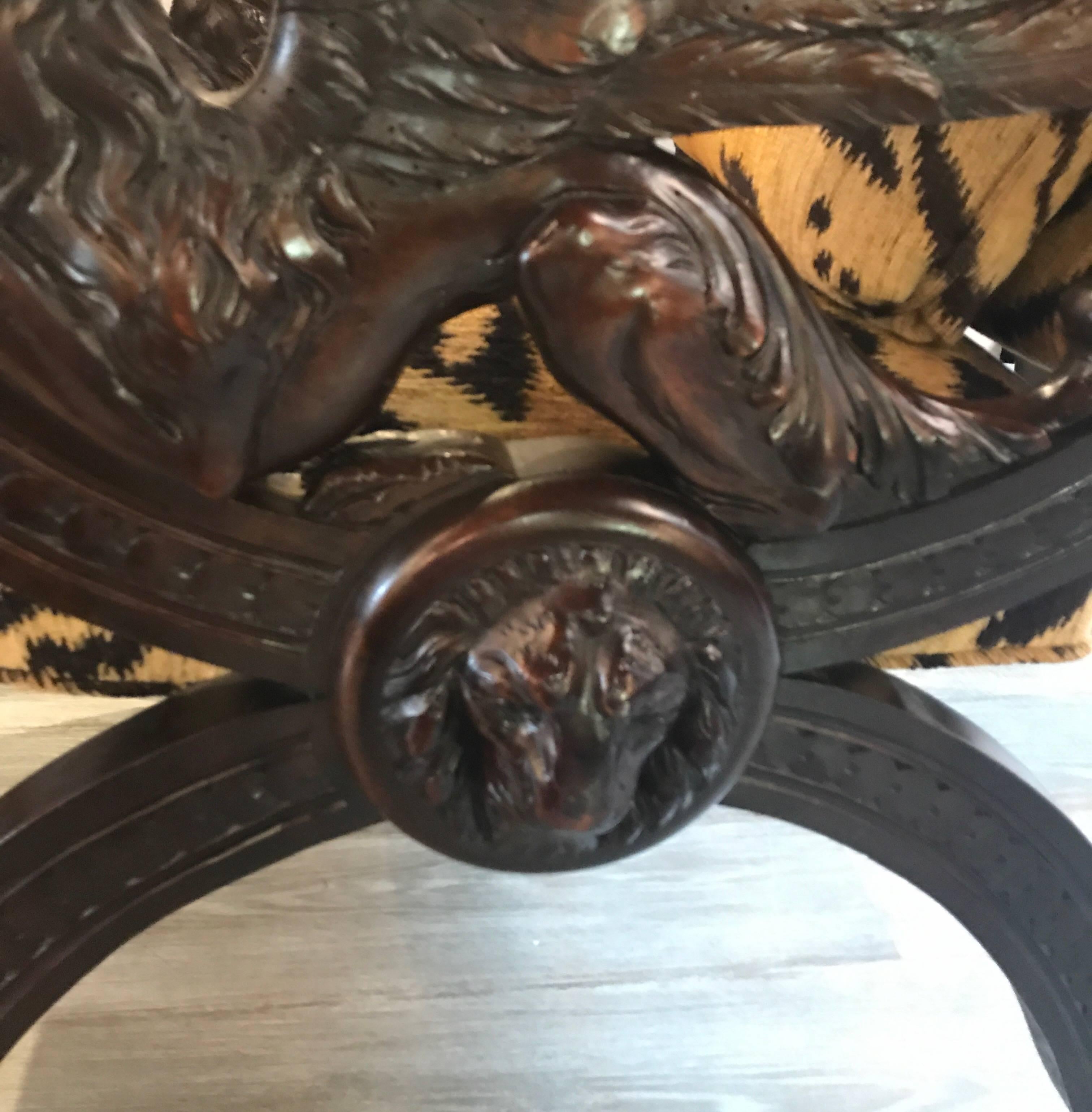 Near Pair of 19th Century Heavily Carved Italian Renaissance Style Throne Chairs 13