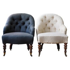 Near Pair of 19th Century Mahogany with Faux Painted Rosewood Upholstered Chairs