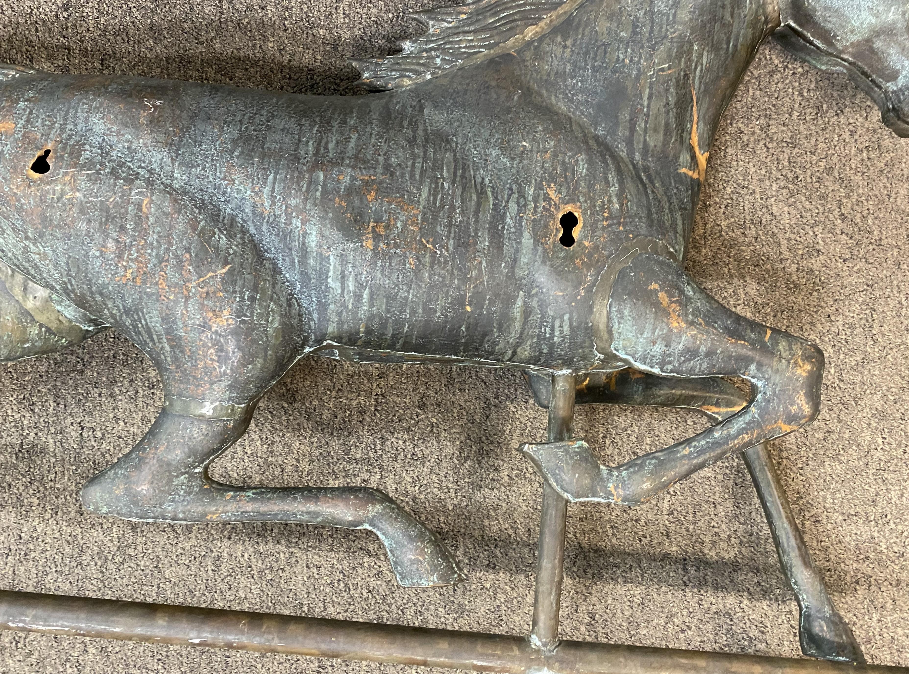 Folk Art Near Pair of 20th Century Zinc & Copper Running Horse Weathervanes
