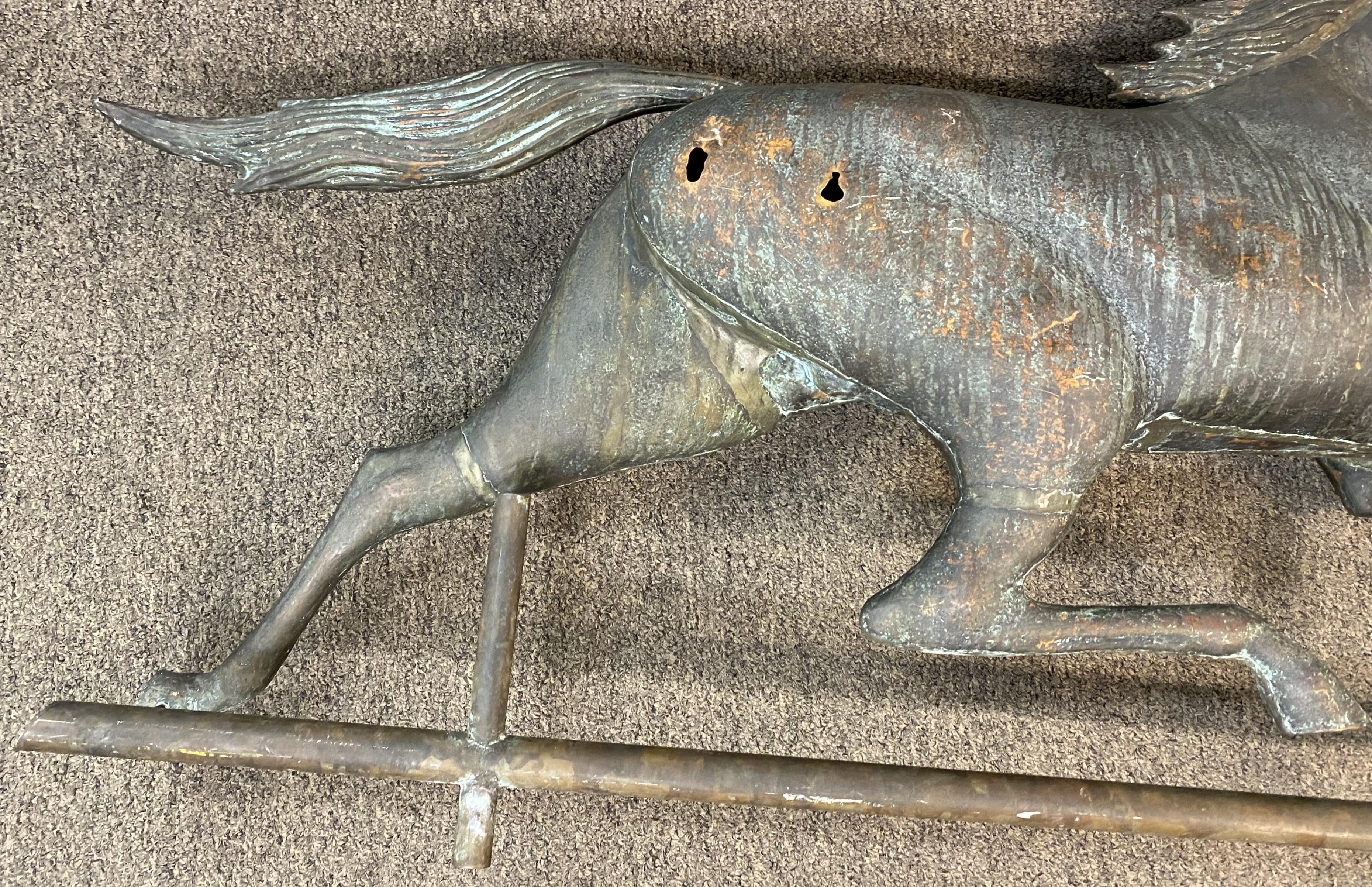 American Near Pair of 20th Century Zinc & Copper Running Horse Weathervanes