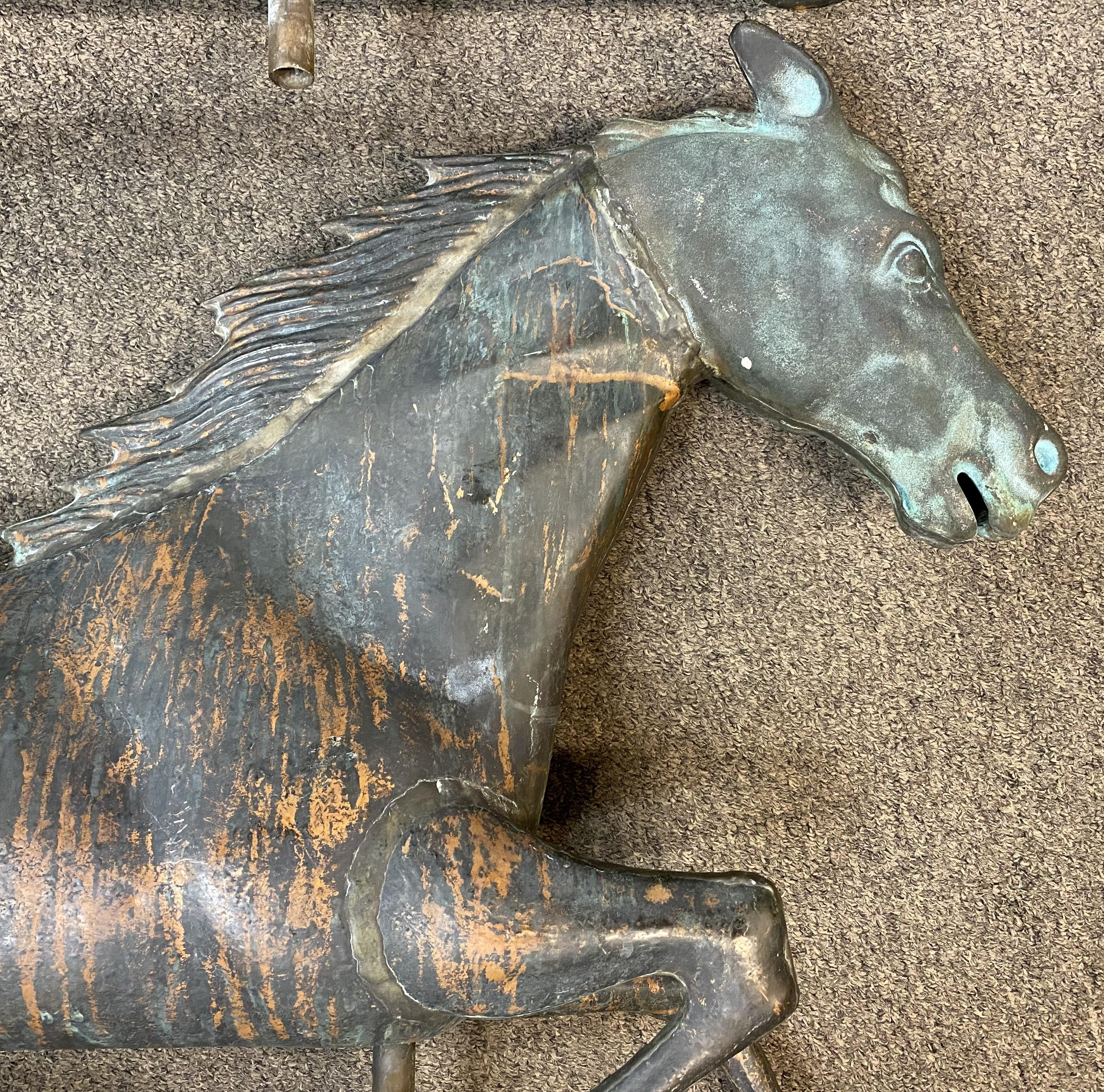 Molded Near Pair of 20th Century Zinc & Copper Running Horse Weathervanes