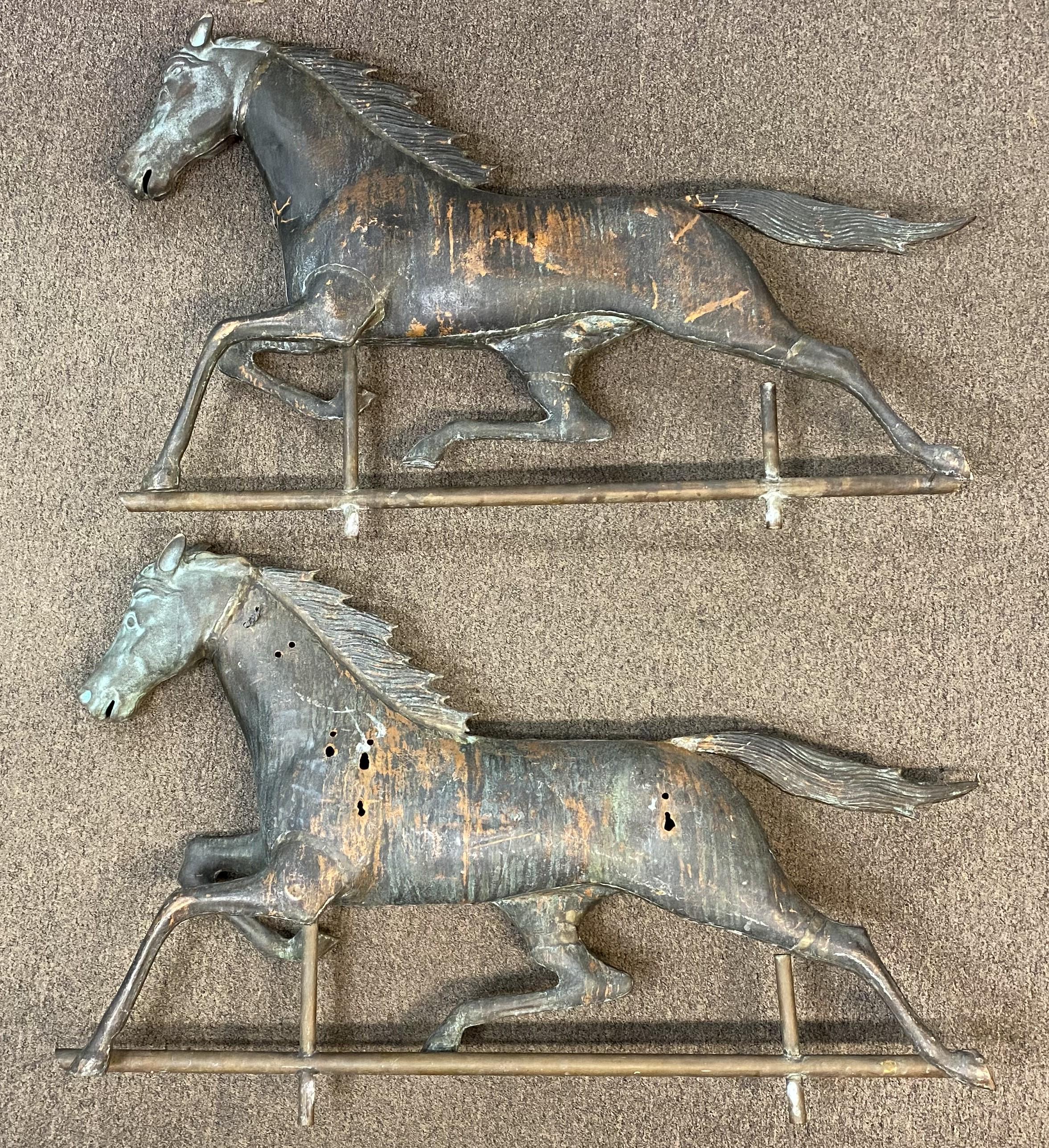 Near Pair of 20th Century Zinc & Copper Running Horse Weathervanes 2