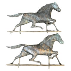 Near Pair of 20th Century Zinc & Copper Running Horse Weathervanes