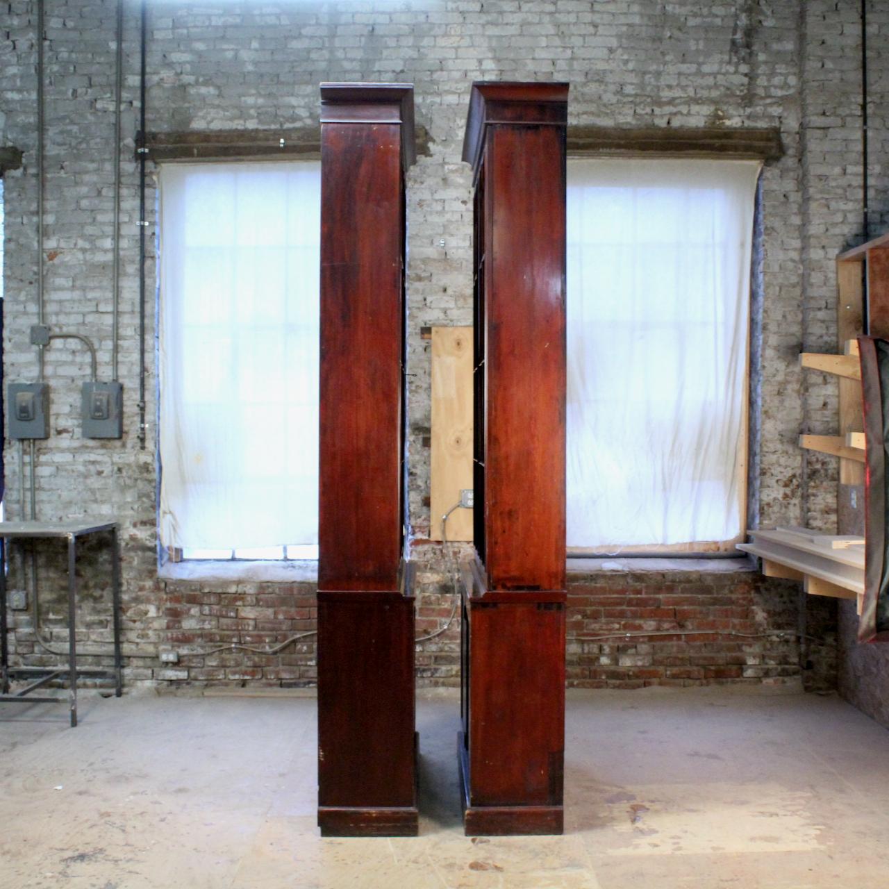 American Near Pair of 9' Georgian Style Mütter Museum Mahogany Library Display Cabinets