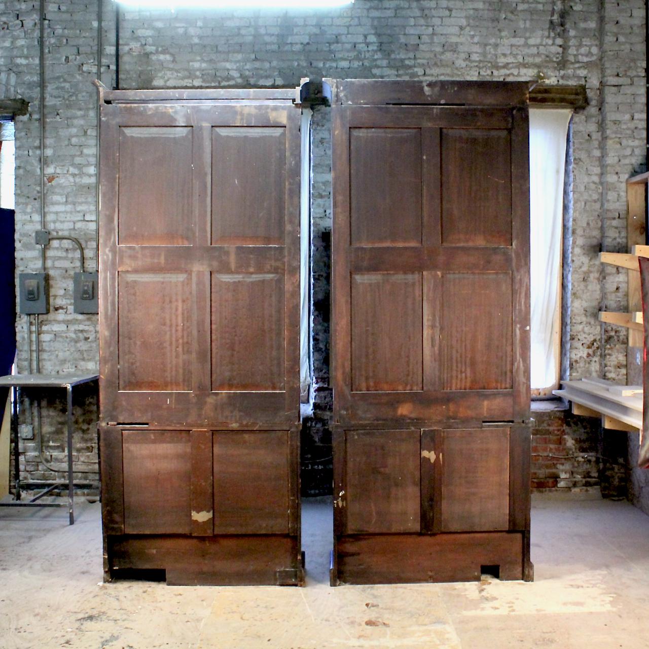 Near Pair of 9' Georgian Style Mütter Museum Mahogany Library Display Cabinets In Fair Condition In Philadelphia, PA