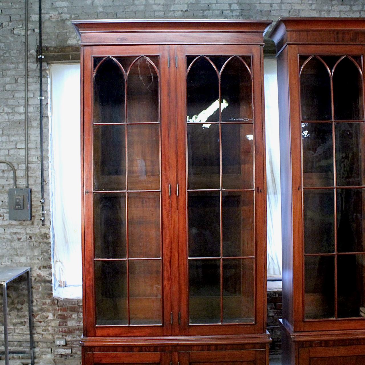 20th Century Near Pair of 9' Georgian Style Mütter Museum Mahogany Library Display Cabinets