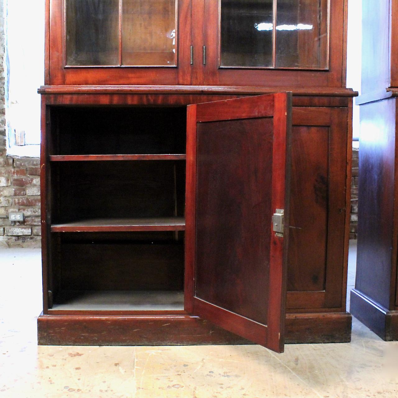 Near Pair of 9' Georgian Style Mütter Museum Mahogany Library Display Cabinets 3