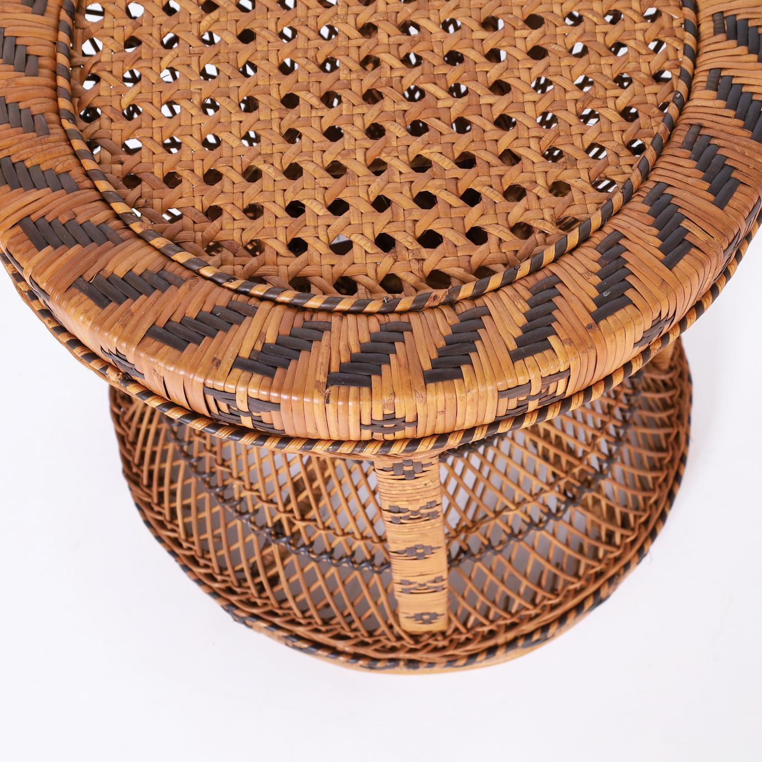 Wicker Near Pair of Anglo Indian Stools or Ottomans
