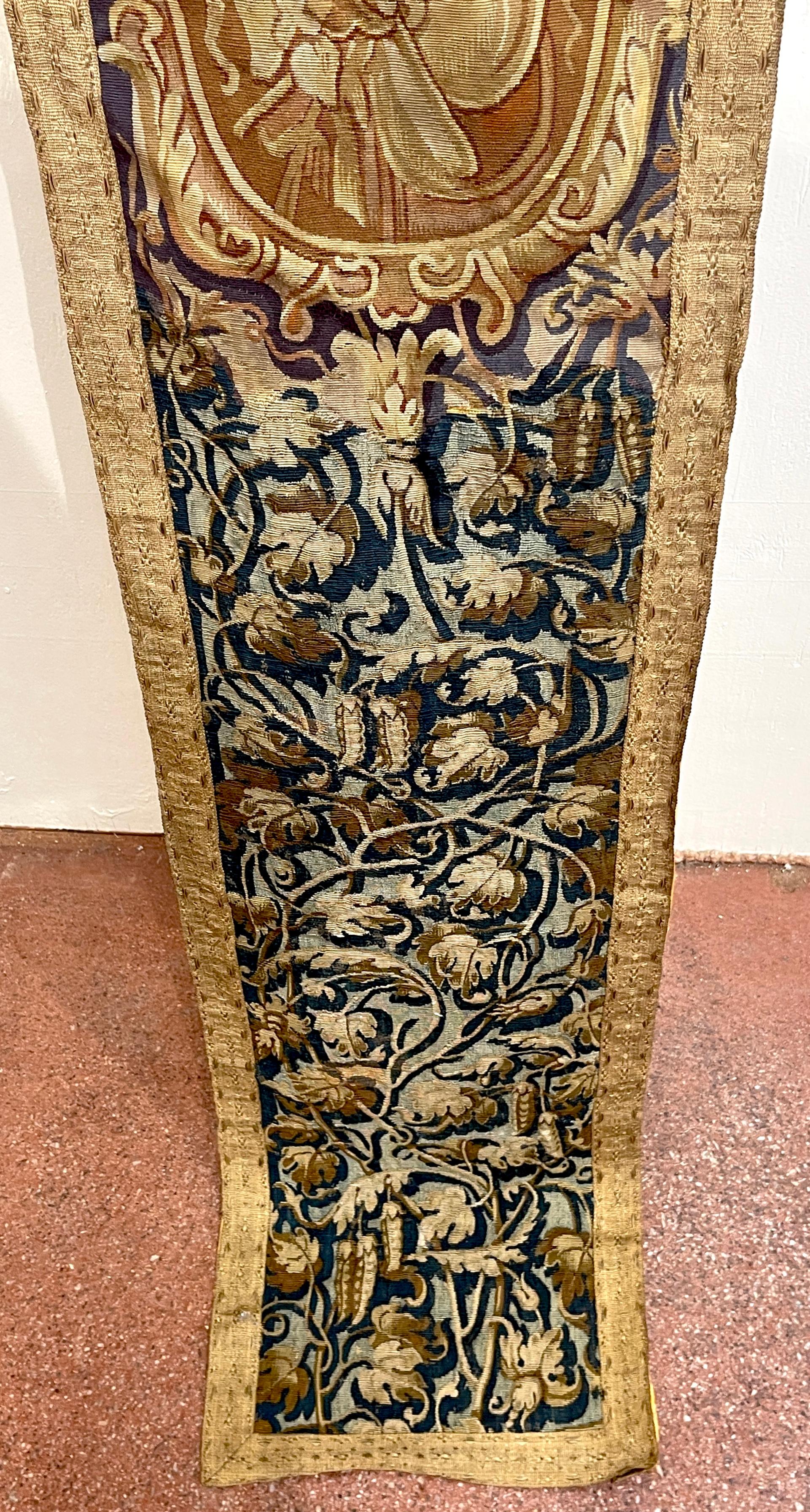 Near Pair of Antique 17th C. Belgium Flemish Tapestry Portière (Border) Panels For Sale 3