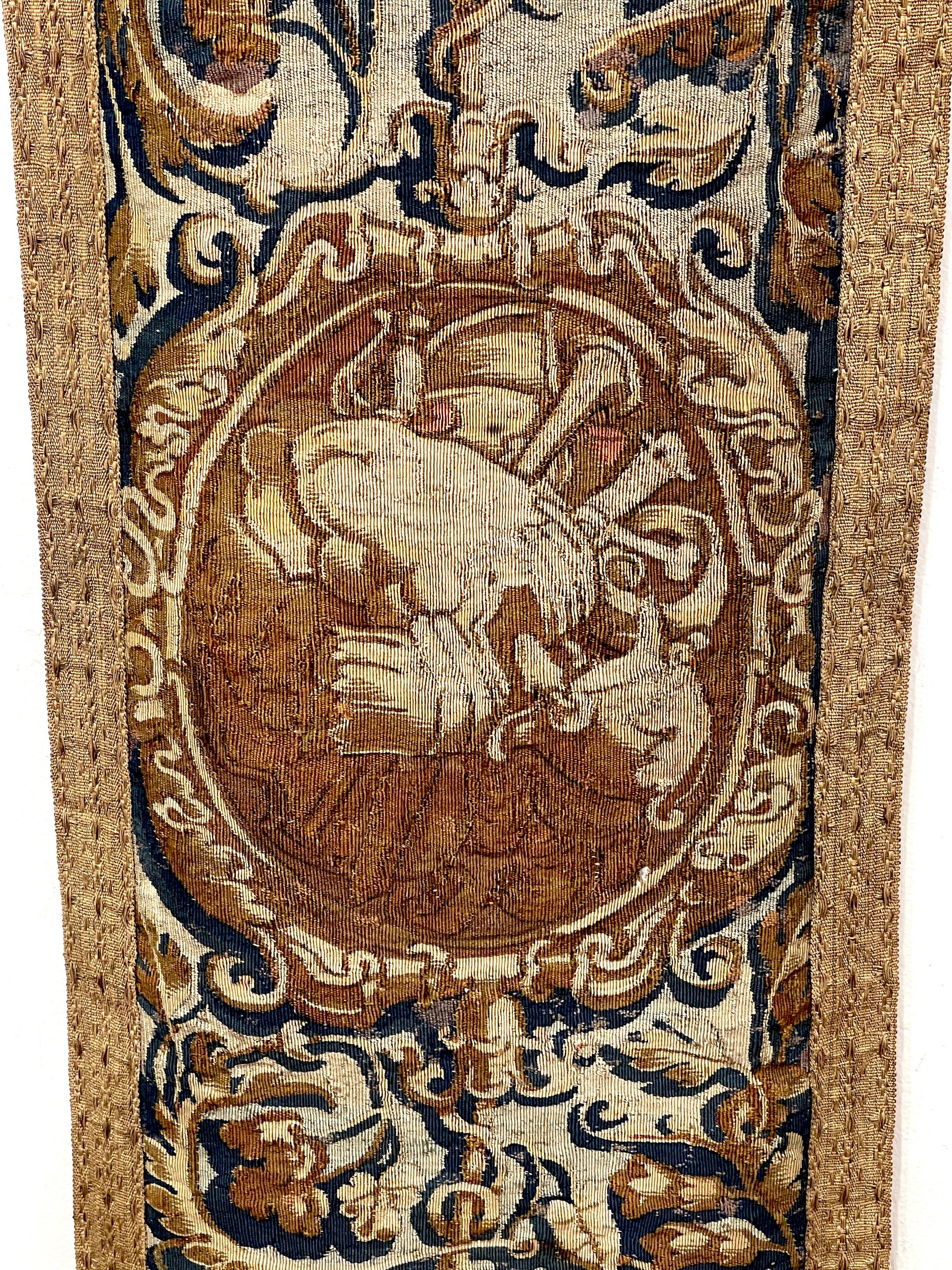 Near Pair of Antique 17th C. Belgium Flemish Tapestry Portière (Border) Panels For Sale 7