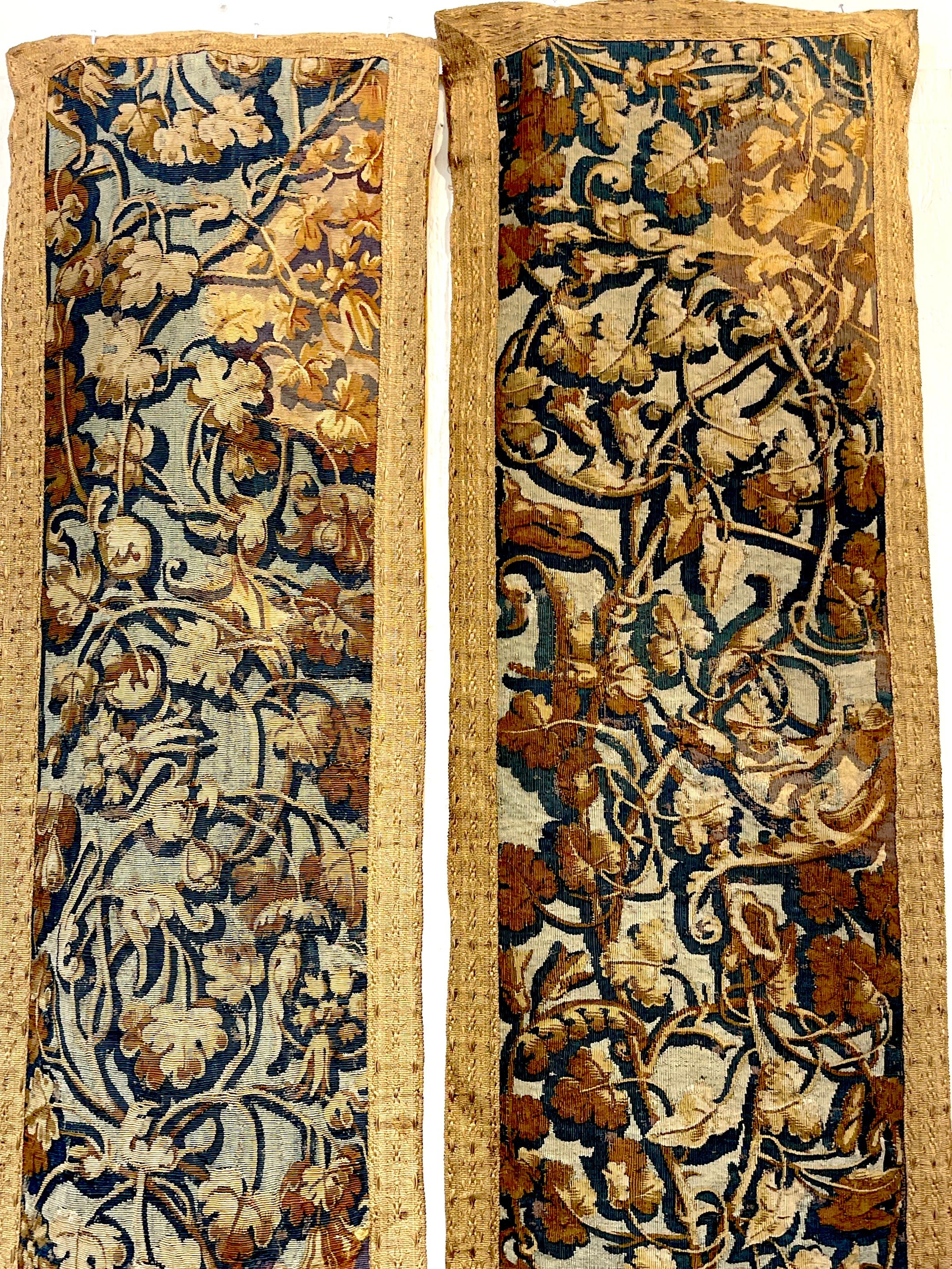 Near Pair of Antique 17th C. Belgium Flemish Tapestry Portière (Border) Panels In Good Condition In West Palm Beach, FL