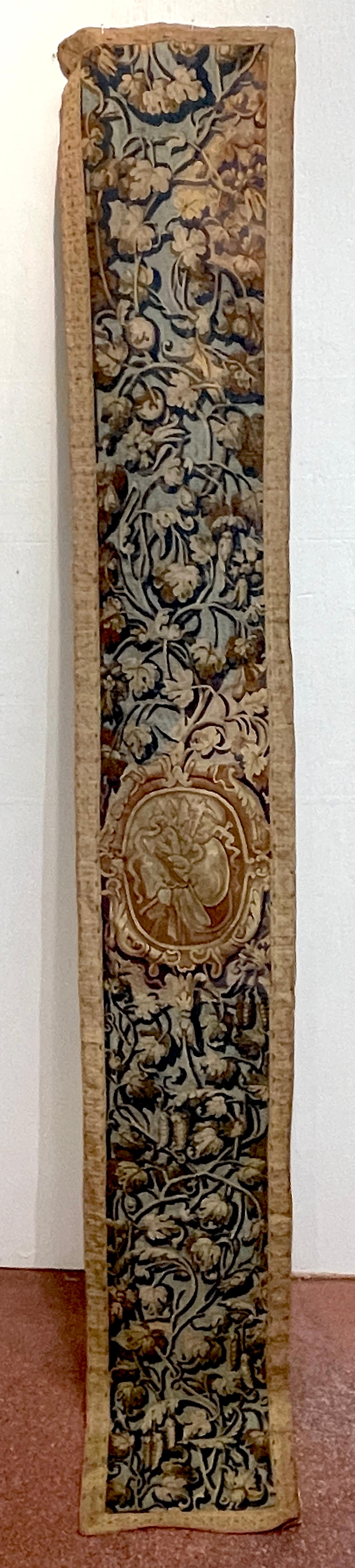 Fabric Near Pair of Antique 17th C. Belgium Flemish Tapestry Portière (Border) Panels For Sale