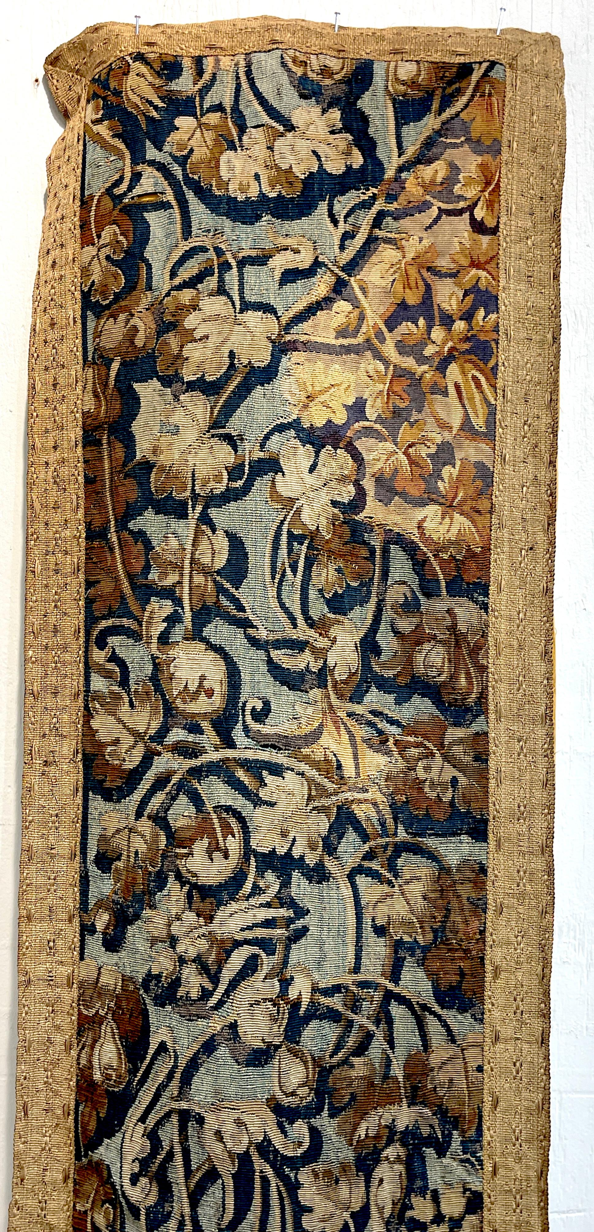 Near Pair of Antique 17th C. Belgium Flemish Tapestry Portière (Border) Panels For Sale 1