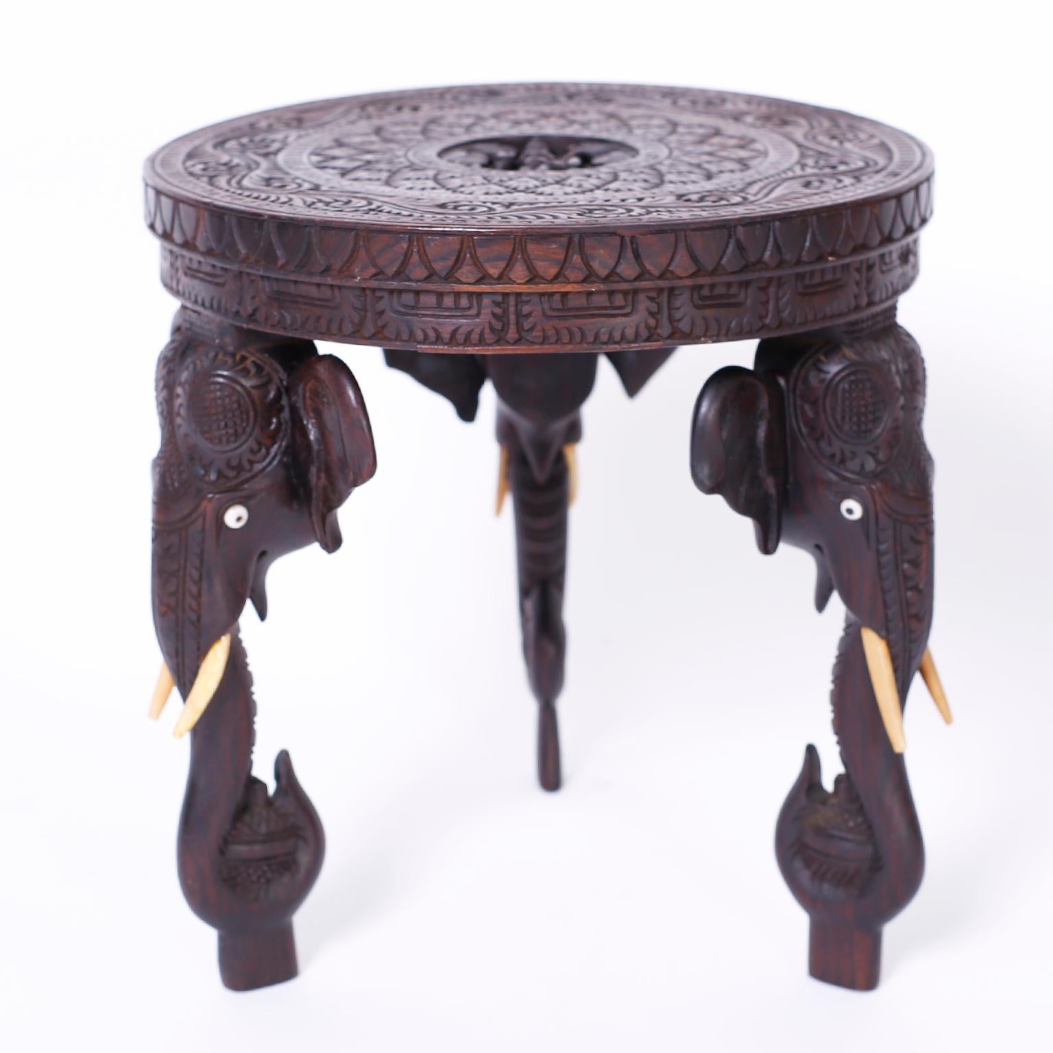 20th Century Near Pair of Antique Anglo Indian Petite Stands with Elephants For Sale