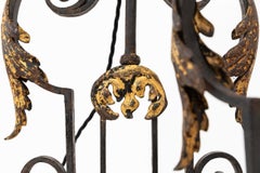 Near Pair of Antique French Blacksmith Made Wrought Iron Table Lamp, C.1920