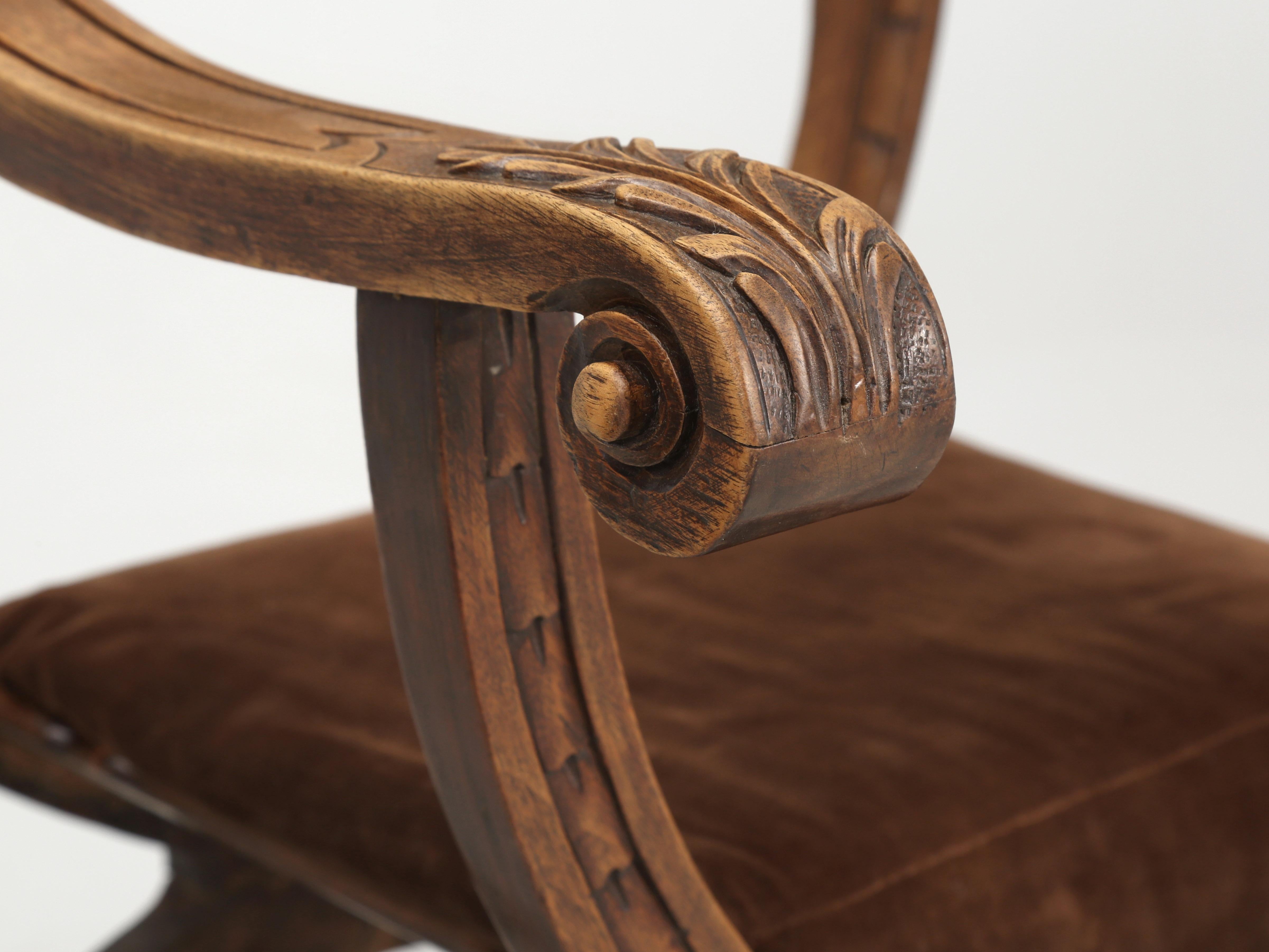 Near Pair of Antique French Dagobert Solid Walnut Arm Chairs from Late 1800's 5