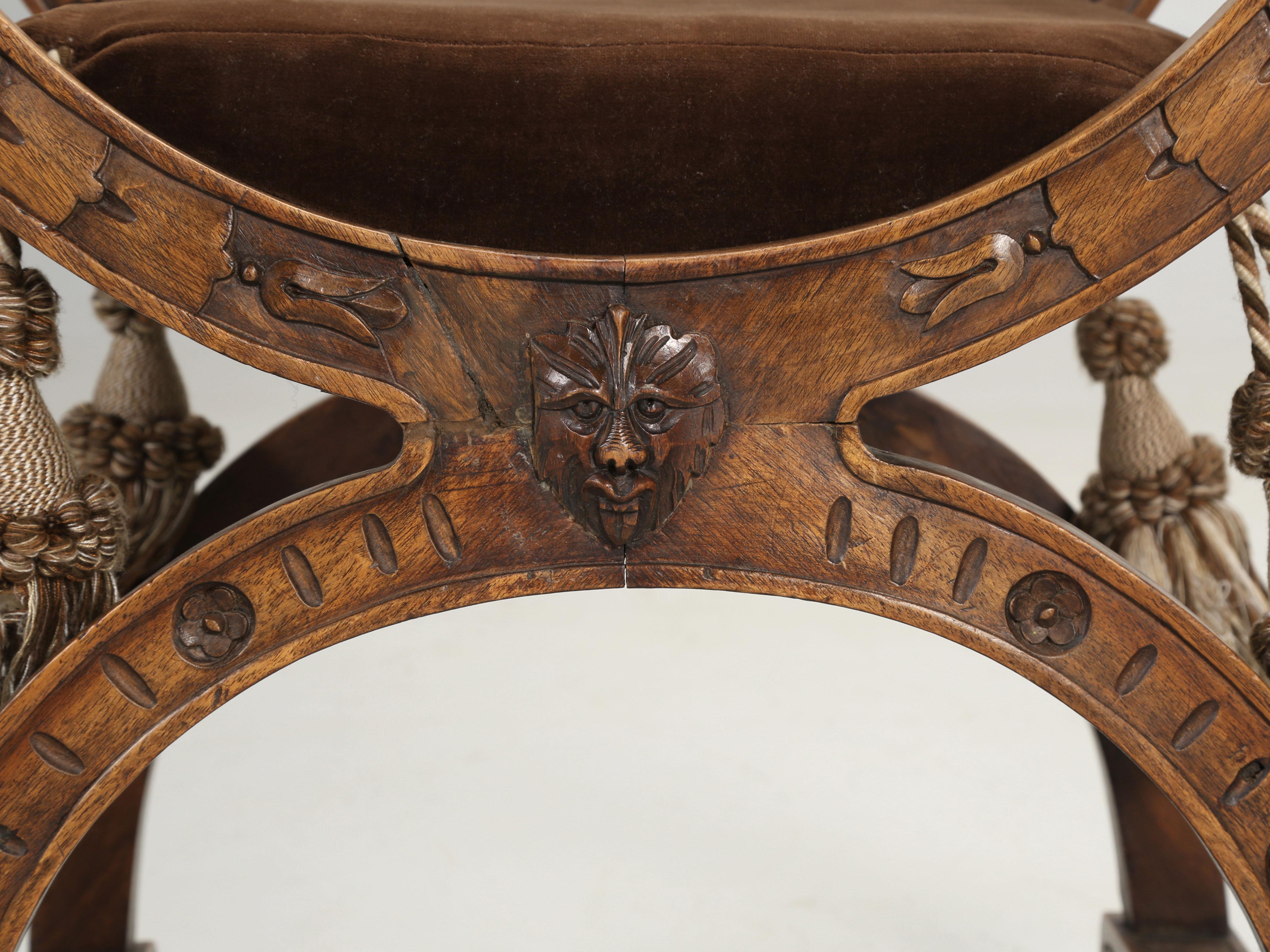 Near Pair of Antique French Dagobert Solid Walnut Arm Chairs from Late 1800's 9