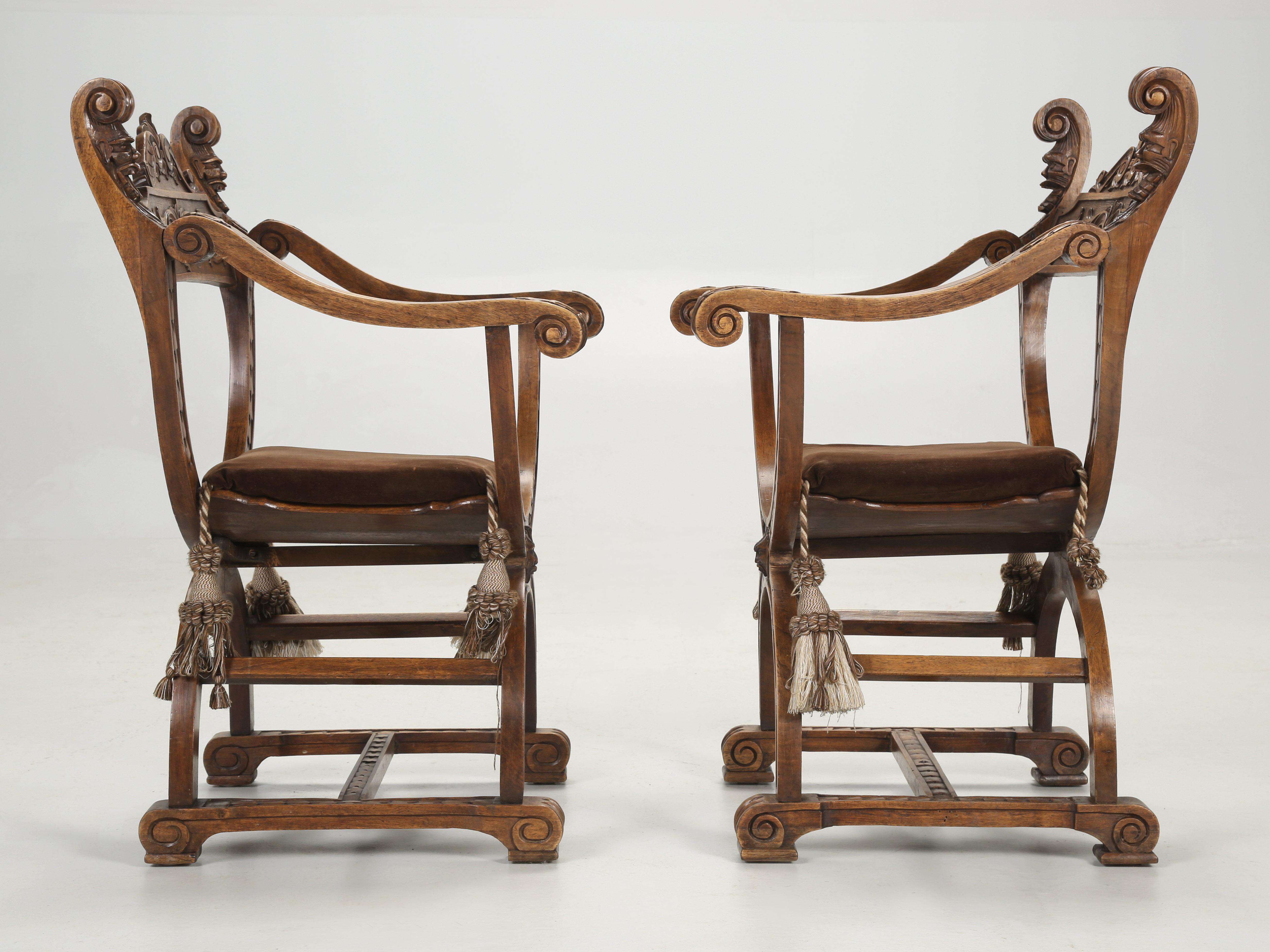 Near Pair of Antique French Dagobert Solid Walnut Arm Chairs from Late 1800's 11