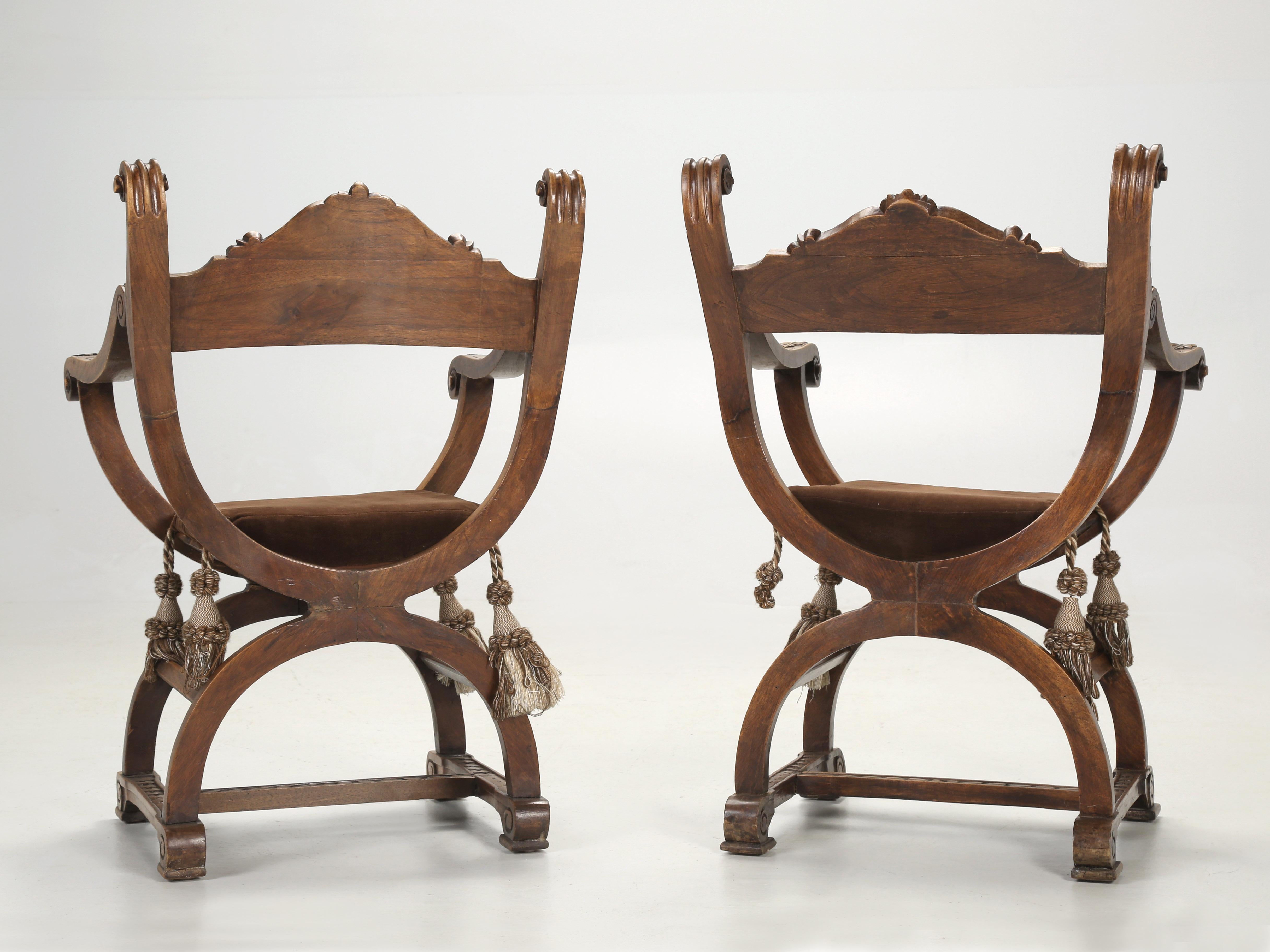 Near Pair of Antique French Dagobert Solid Walnut Arm Chairs from Late 1800's 12