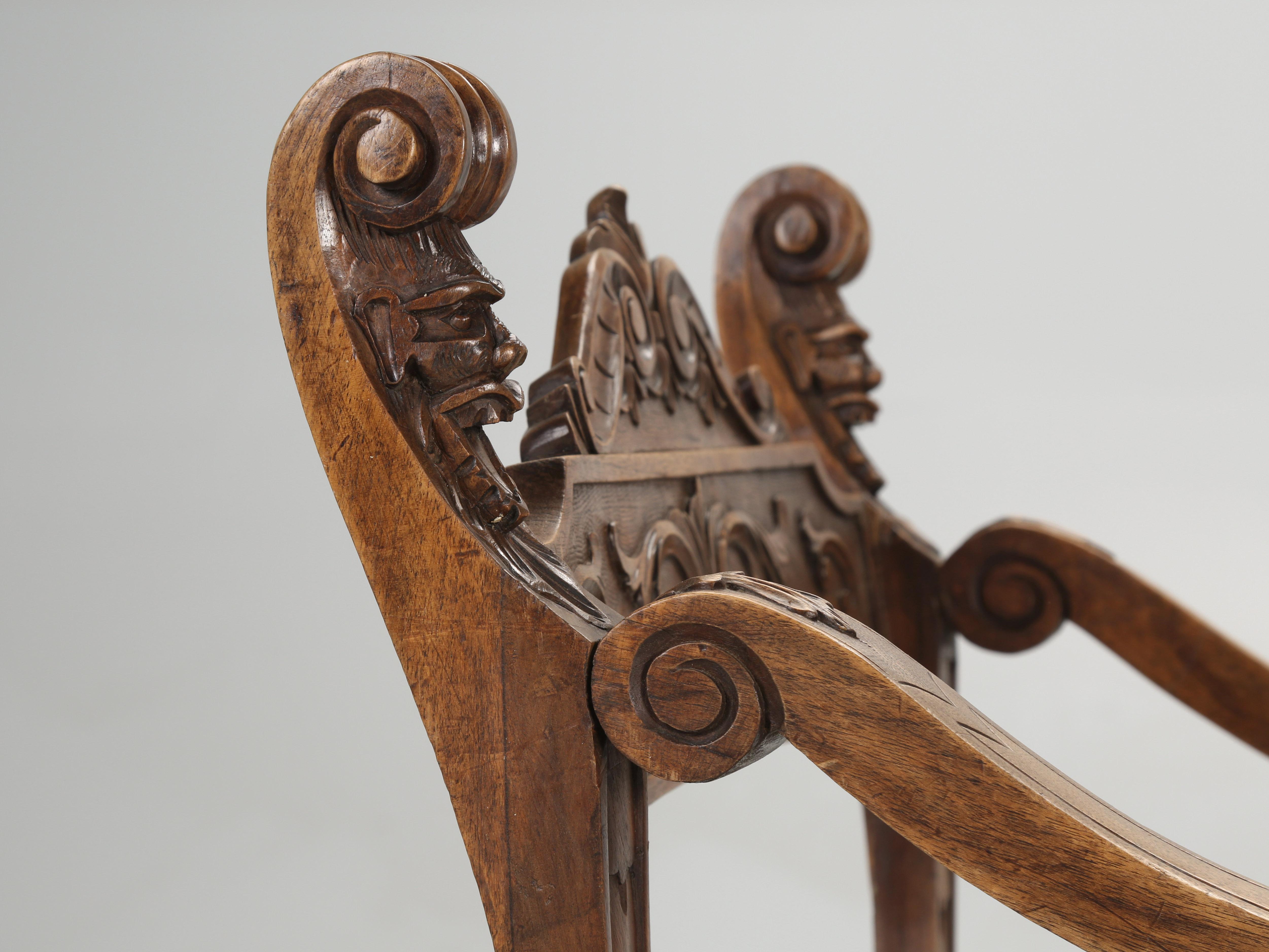 Near Pair of Antique French Dagobert Solid Walnut Arm Chairs from Late 1800's 1