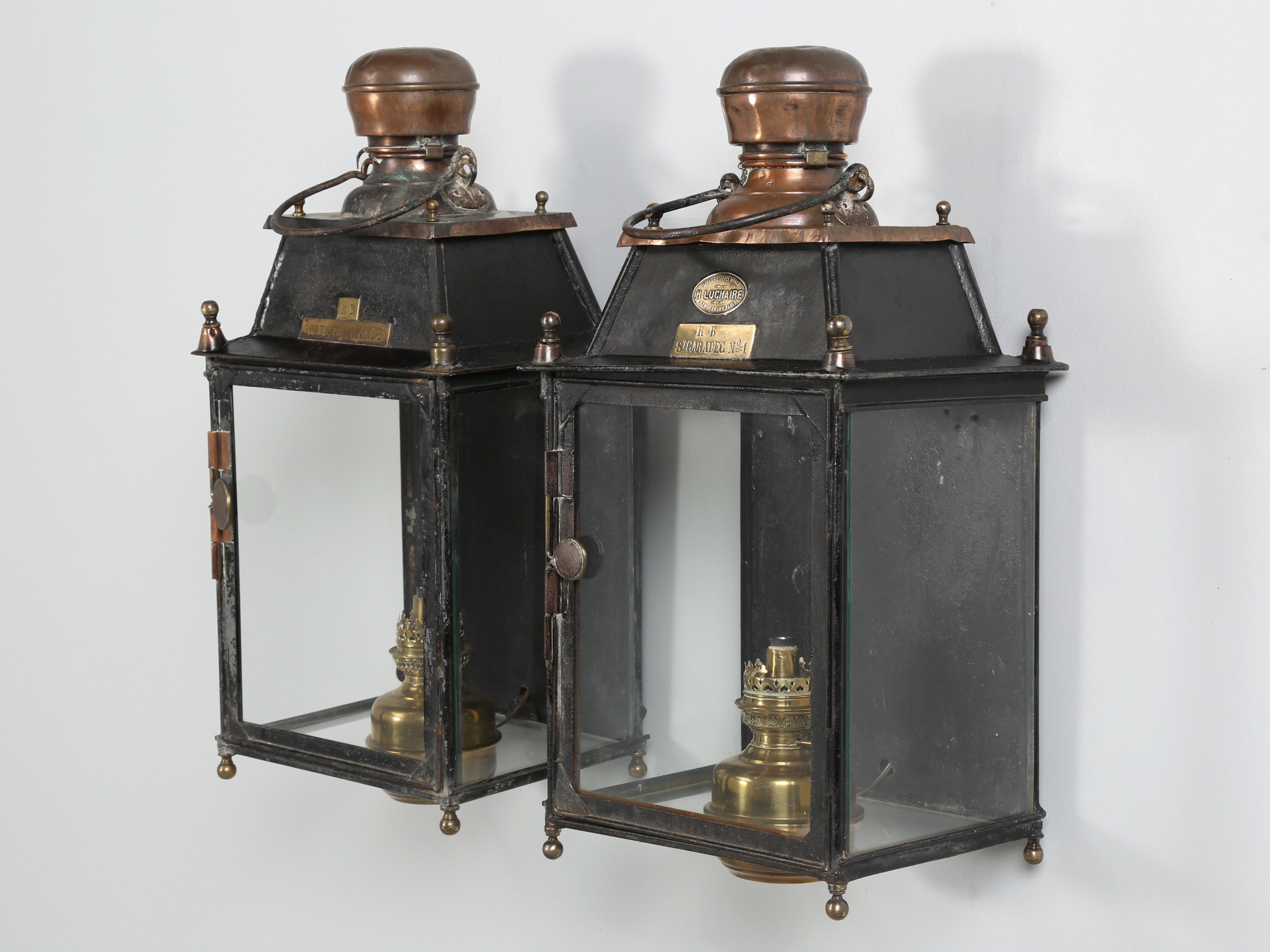 H. Luchaire & Company 27 rue Erand, Paris in the 12th district began business in 1720. Without a specific way to date the lantern, or wall sconce as the manufacturer referred to them as, this antique French copper and steel lantern design was known