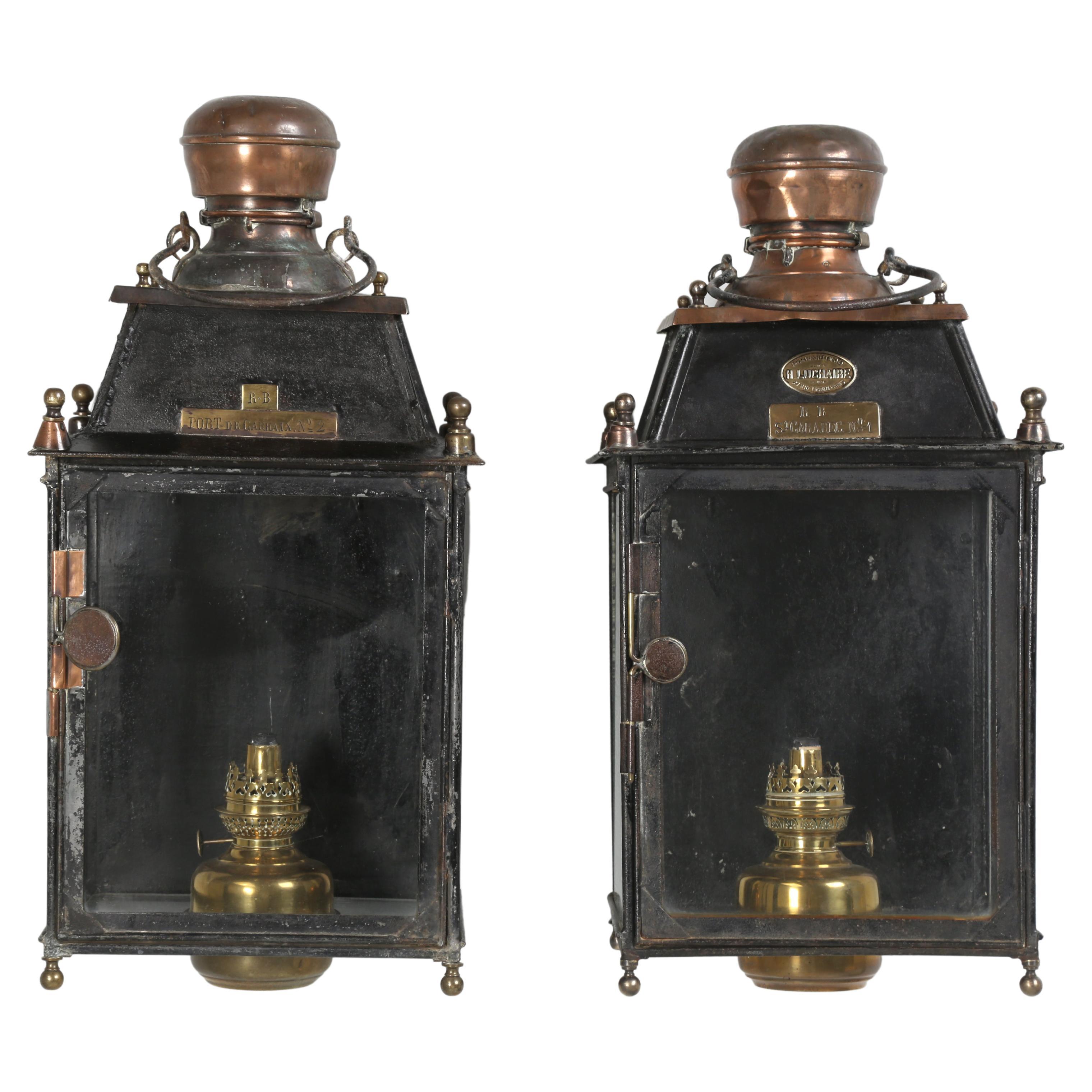 Near Pair of Antique H. Luchaire French Wall Sconces or Lanterns Electrified For Sale