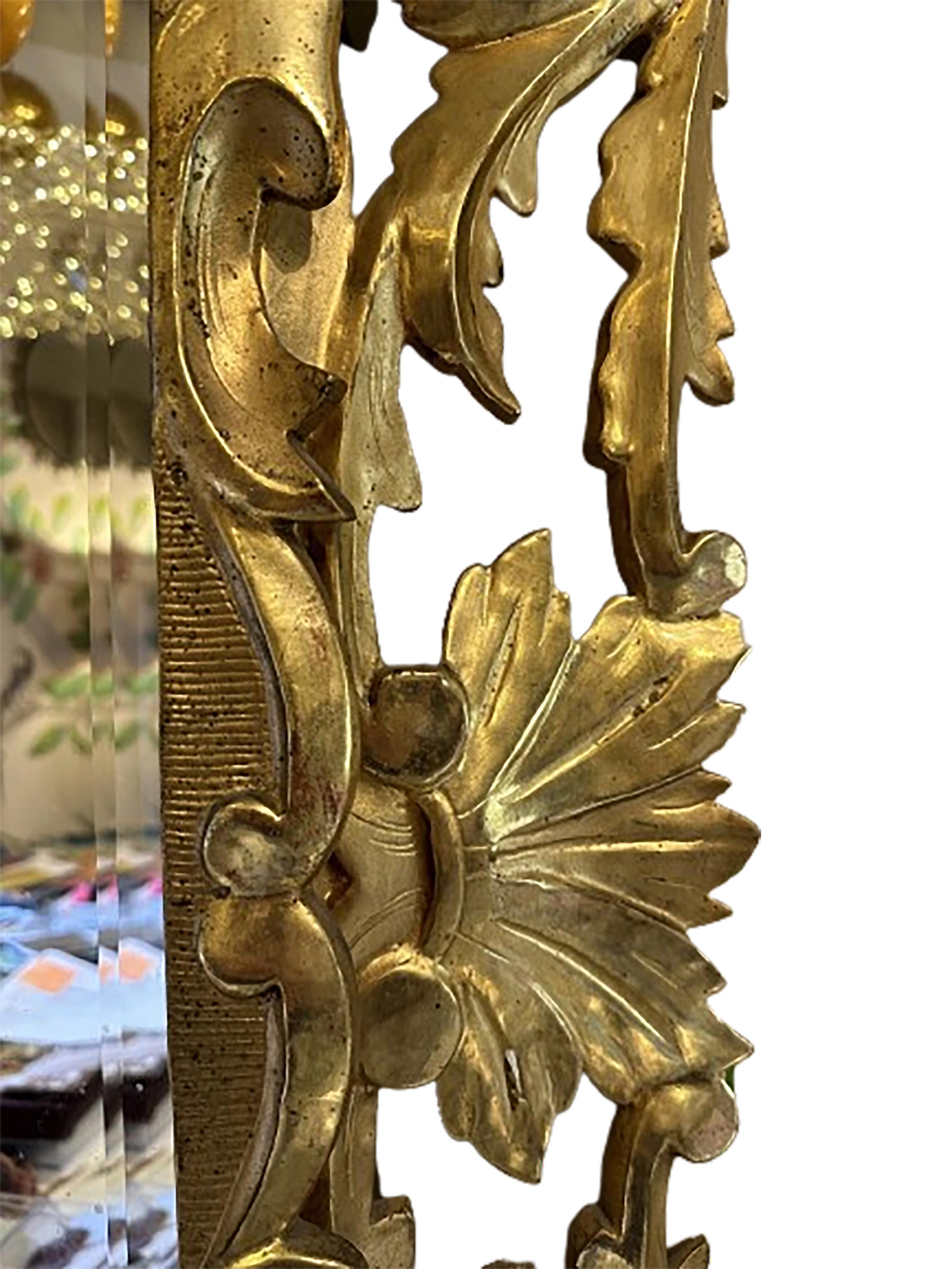 Near Pair of Antique Italian Mercury Gilded Mirrors with Beveled Fan In Good Condition For Sale In Dallas, TX