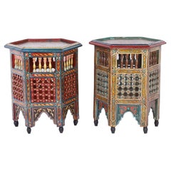 Near Pair of Antique Moroccan Painted Stands, Priced Individually