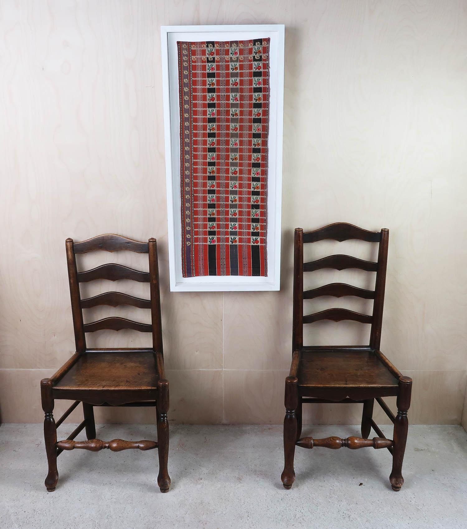Folk Art Near Pair of Antique Welsh Country Ladder back Chairs. C.1800 For Sale