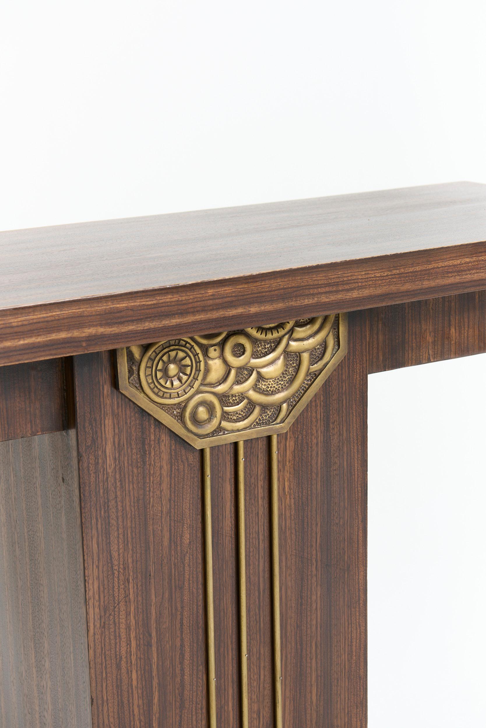 Brass Near Pair of Art Deco Console Tables For Sale