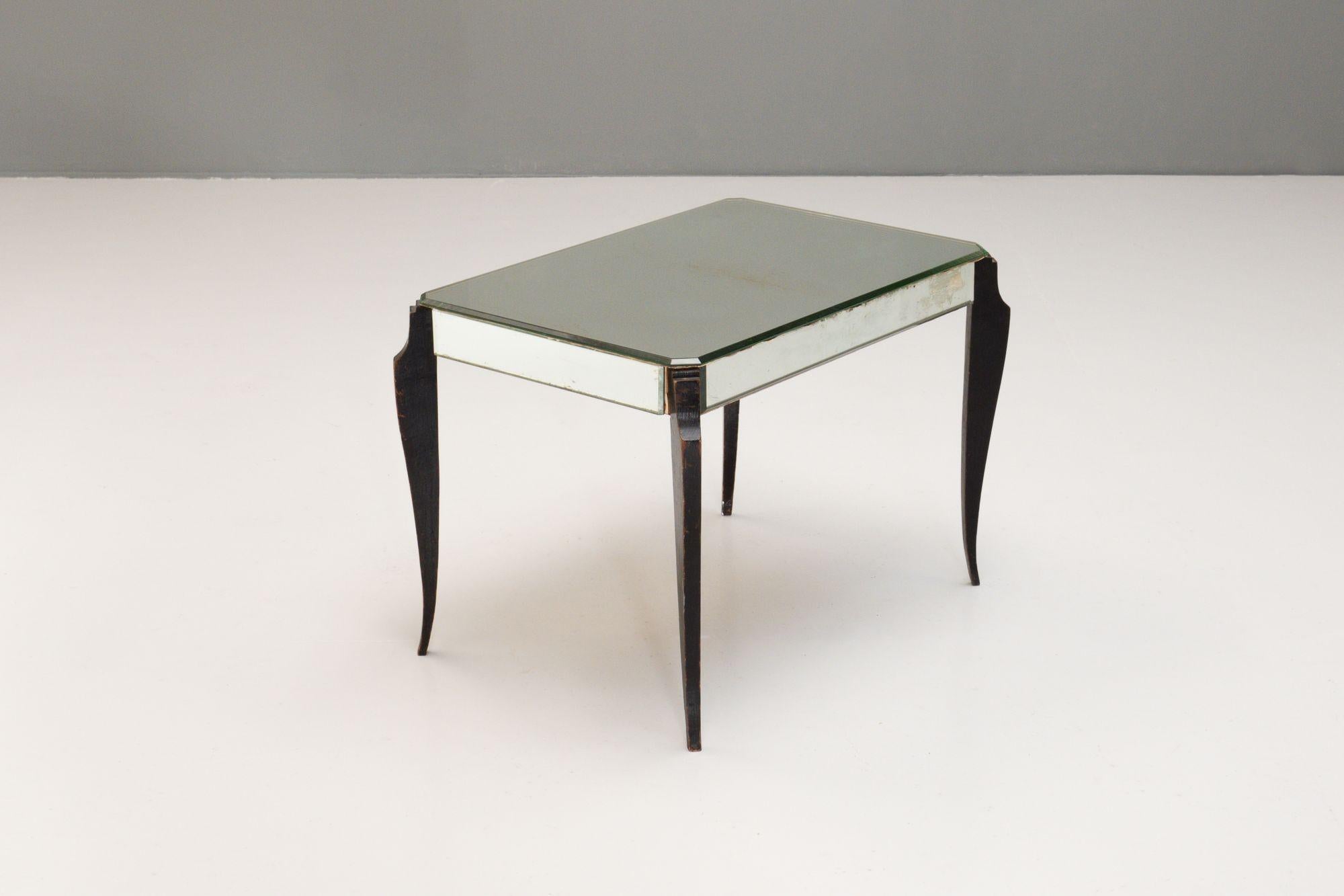 Near Pair of Art Deco Style Mirrored Side Tables with Ebonised Legs For Sale 6