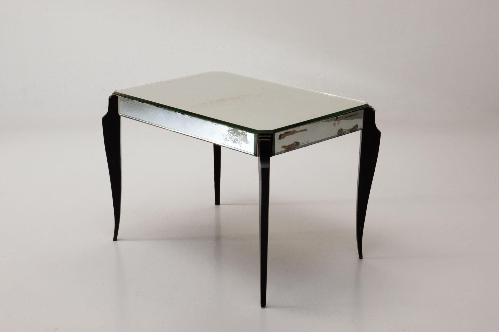 Near Pair of Art Deco Style Mirrored Side Tables with Ebonised Legs For Sale 7