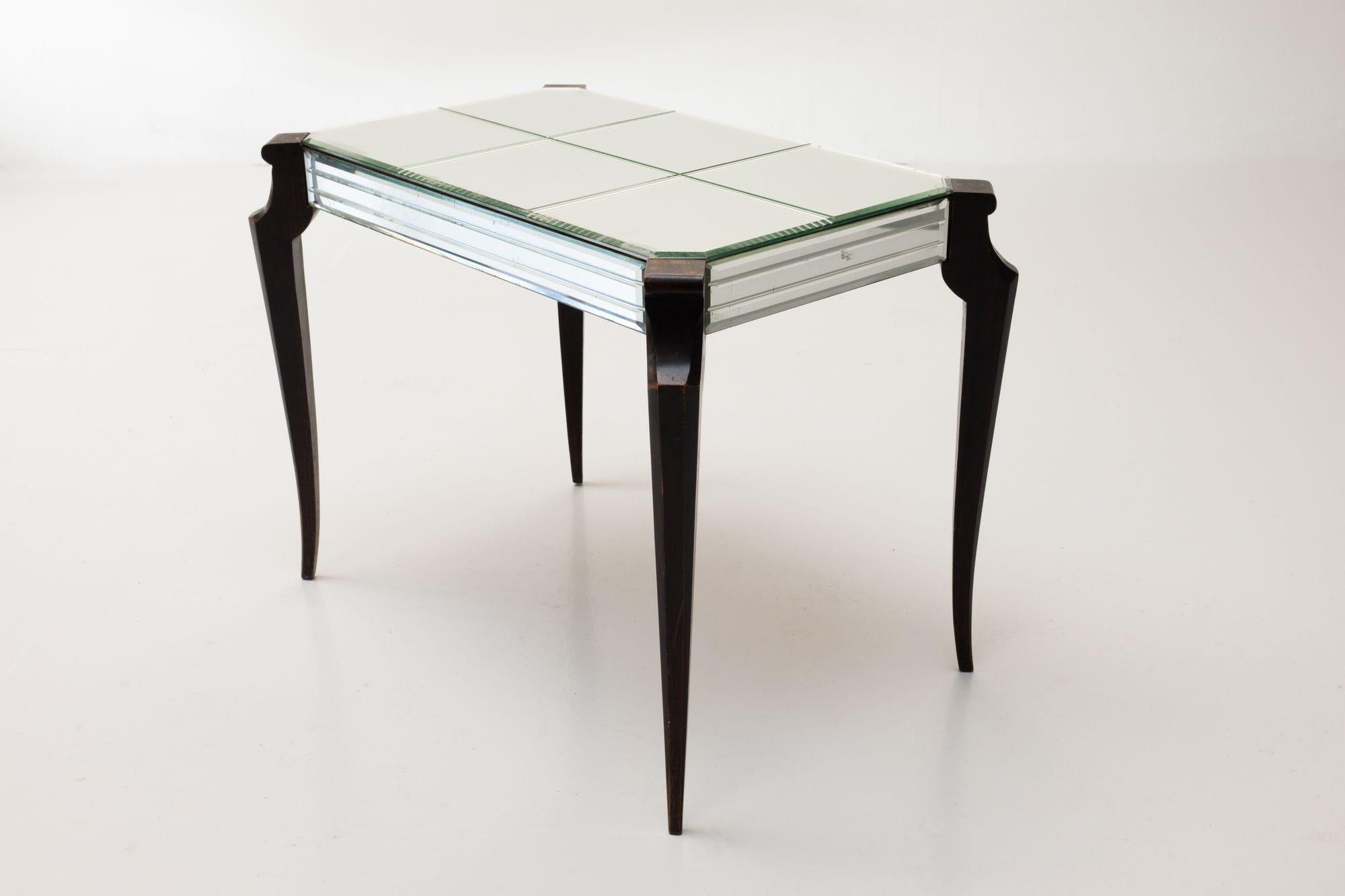 Mid-20th Century Near Pair of Art Deco Style Mirrored Side Tables with Ebonised Legs For Sale