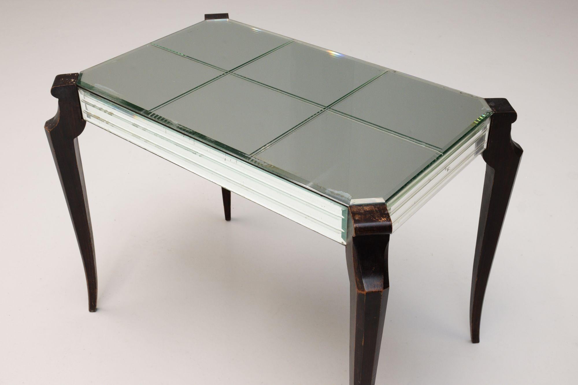 Near Pair of Art Deco Style Mirrored Side Tables with Ebonised Legs For Sale 3