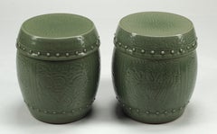 Near Pair of Celadon Chinese Garden Seats